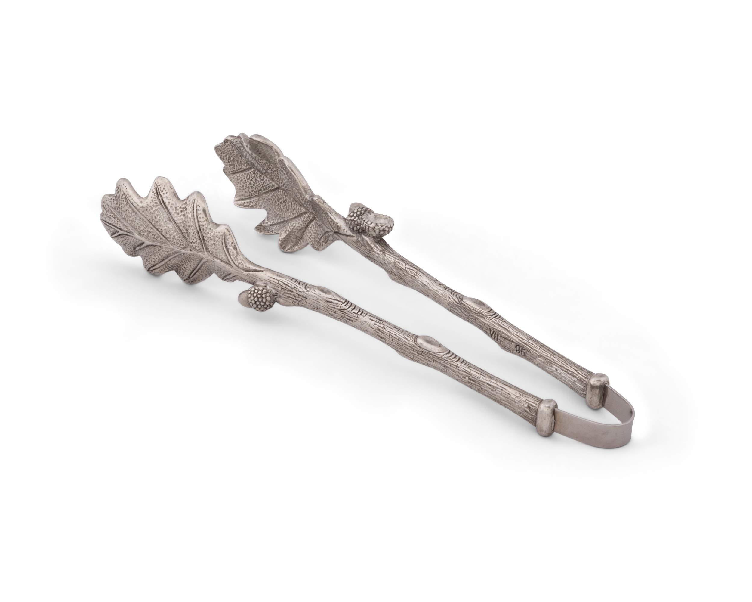 Vintage Pewter Oak Leaf Pattern Ice Tongs 8 Inch - Bread Tongs, Bar Tongs - Elegant Kitchen Utensils for Cocktails, Tea Parties & Home Decor