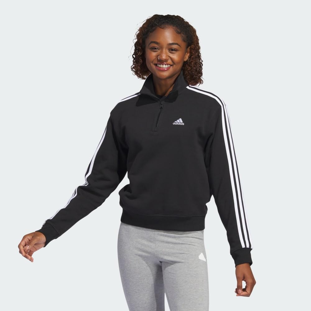 adidas Women's Essentials 3-Stripes Quarter-Zip Sweatshirt | Athletic Pullover for Running, Yoga & Casual Wear | Lightweight Fleece Jacket for Gym & Outdoor Activities