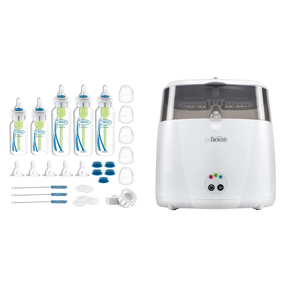 Dr. Brown's Original Baby Bottle Feeding Starter Kit with Deluxe Electric Bottle Warmer - Newborn Essentials for Breastmilk & Formula - Perfect for Home, Travel & Daycare Use