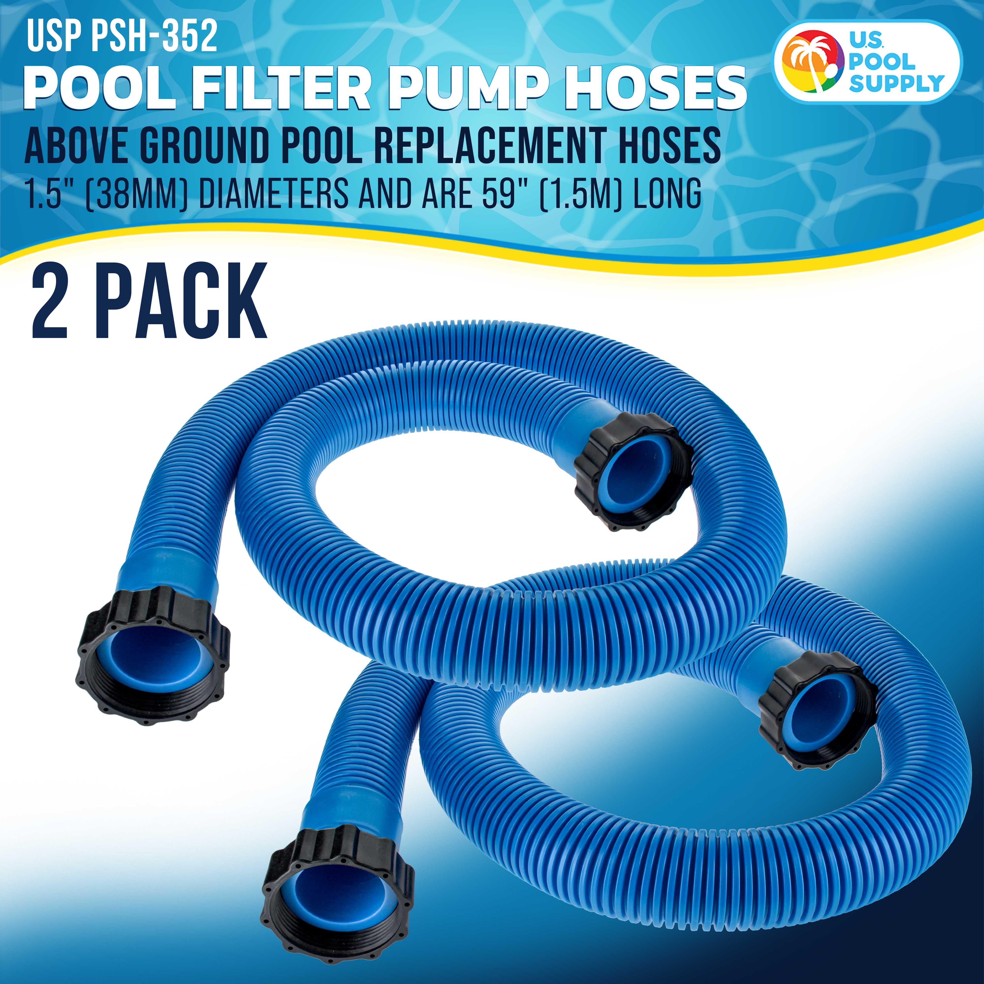 Intex 29060E Compatible Above Ground Pool Hose Replacement - 1.5 Inch Diameter x 59 Inch Long (Pack of 2, Blue) for Pool Filter Pumps, Sand Filters & Saltwater Systems (1,500-2,500 GPH) - Perfect for Summer Backyard Swimming Pool Maintenance