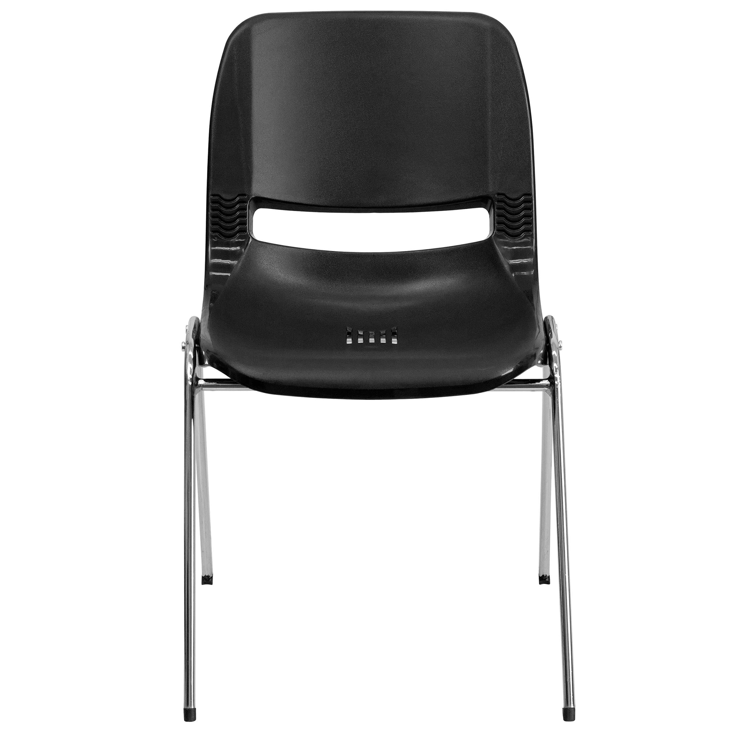 EMMA + OLIVER Black Ergonomic Stackable Office Chair with Chrome Frame - 18