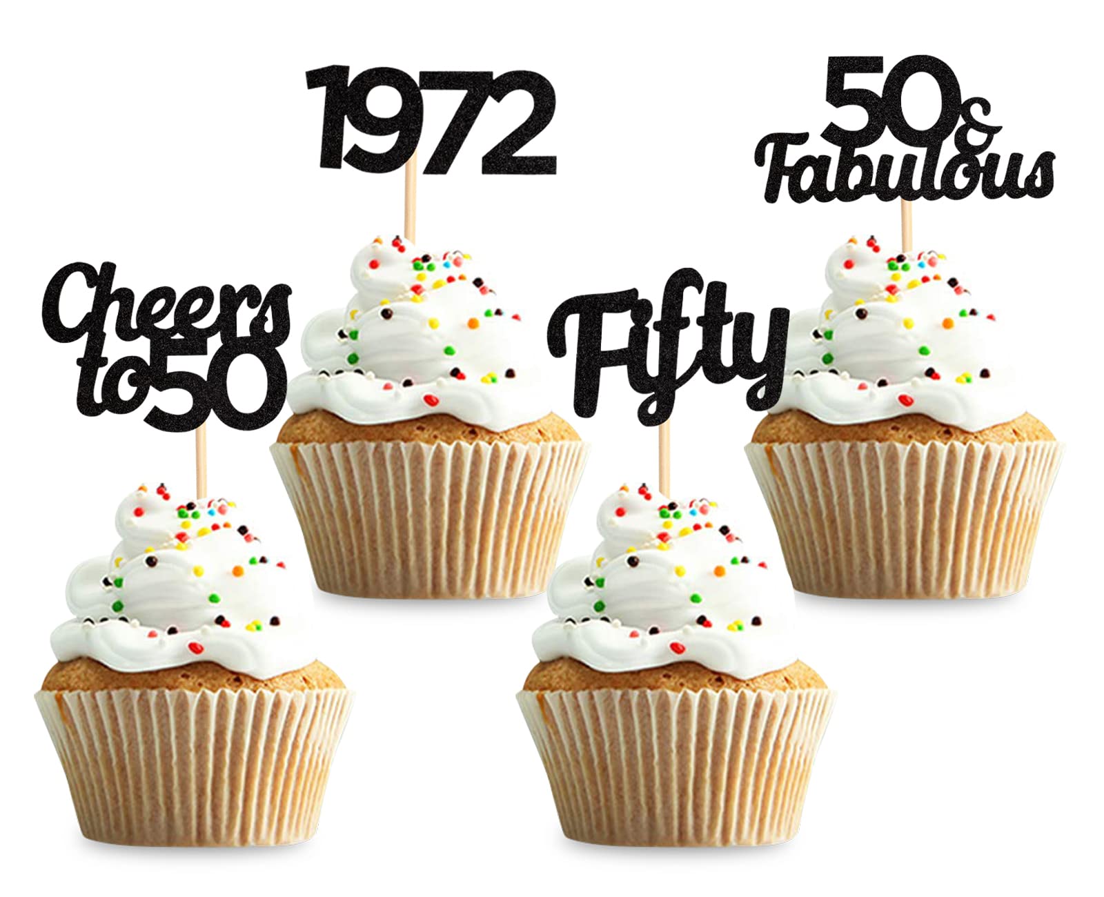 Keaziu 36 Pack Black 50th Birthday Cupcake Toppers - 50 Fabulous Gold Foil Cupcake Picks for 50th Birthday Party Decorations - Perfect for Milestone Celebrations, Retirement Parties & Anniversary Cakes