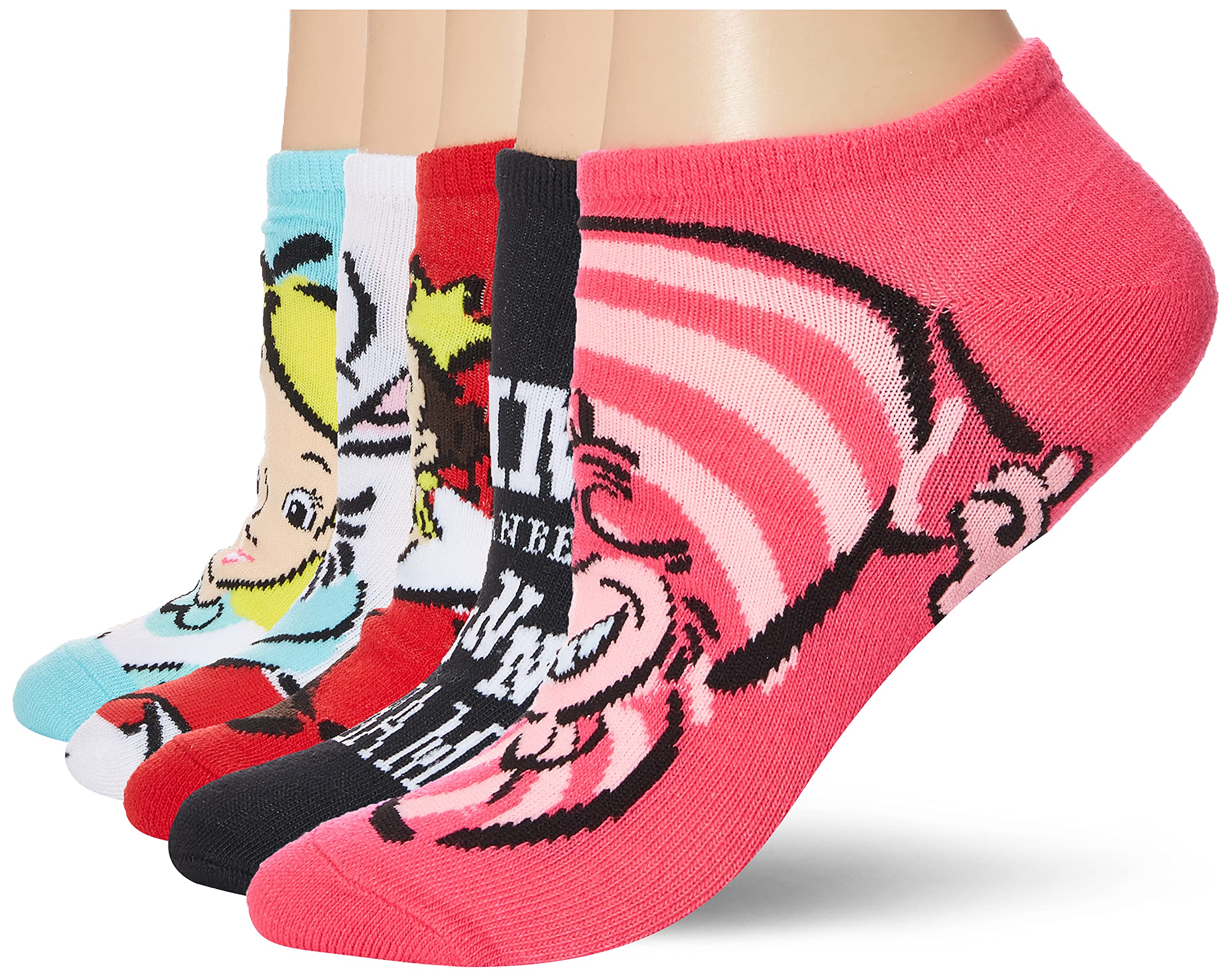Disney Alice in Wonderland No Show Socks 5-Pack for Women - Comfortable Invisible Socks for Sneakers, Loafers & Casual Shoes