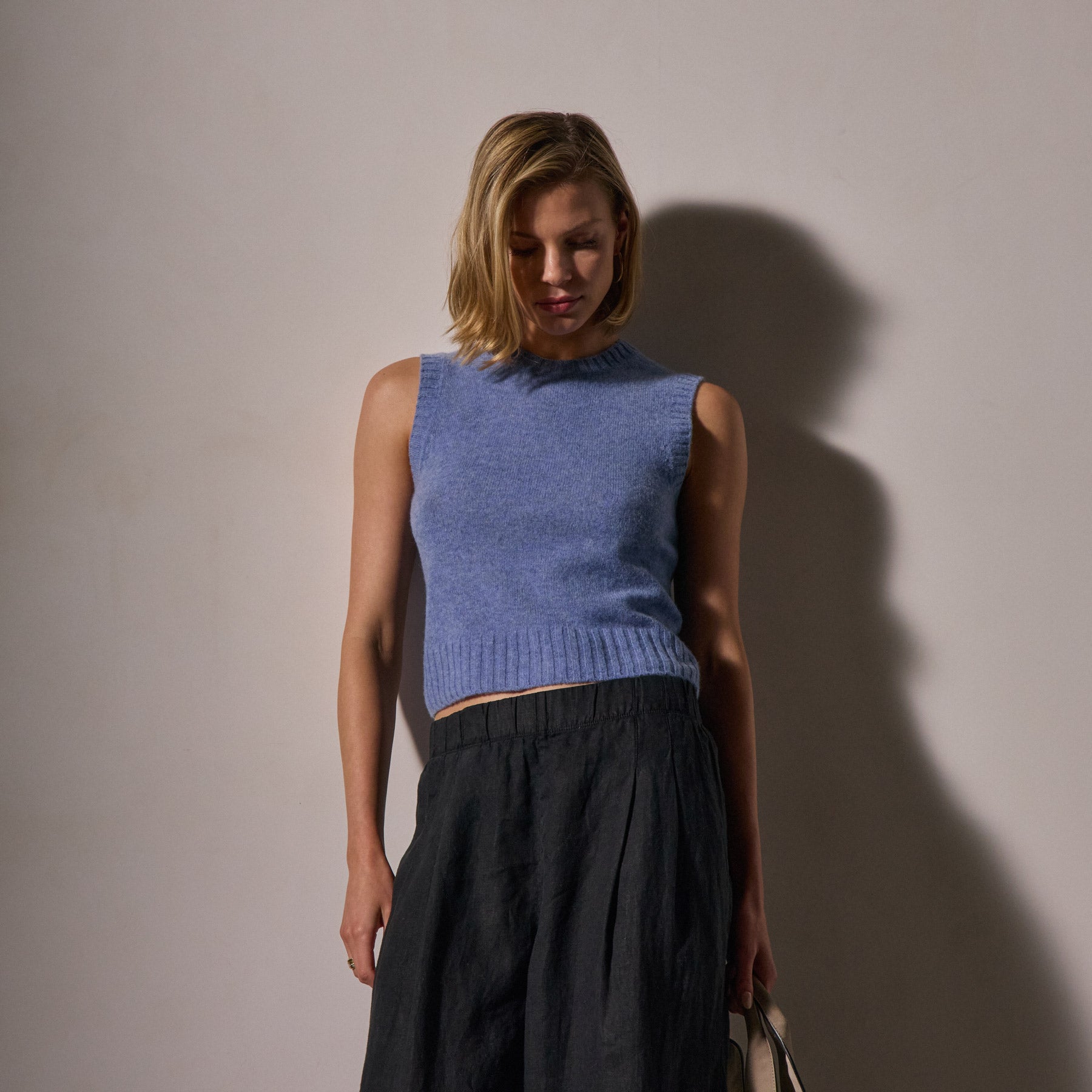Luxury Open Knit Cashmere Vest for Women - Soft Blue Sky Color - Perfect for Layering in Fall & Winter Fashion