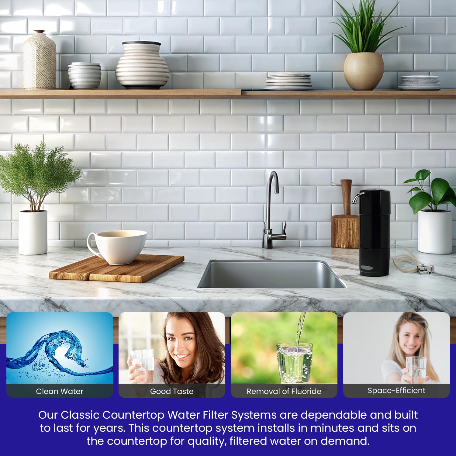 Smart Classic Countertop Water Filter System for Arsenic Removal - Black | Crystal Quest | Pure Drinking Water for Home, Office & Travel