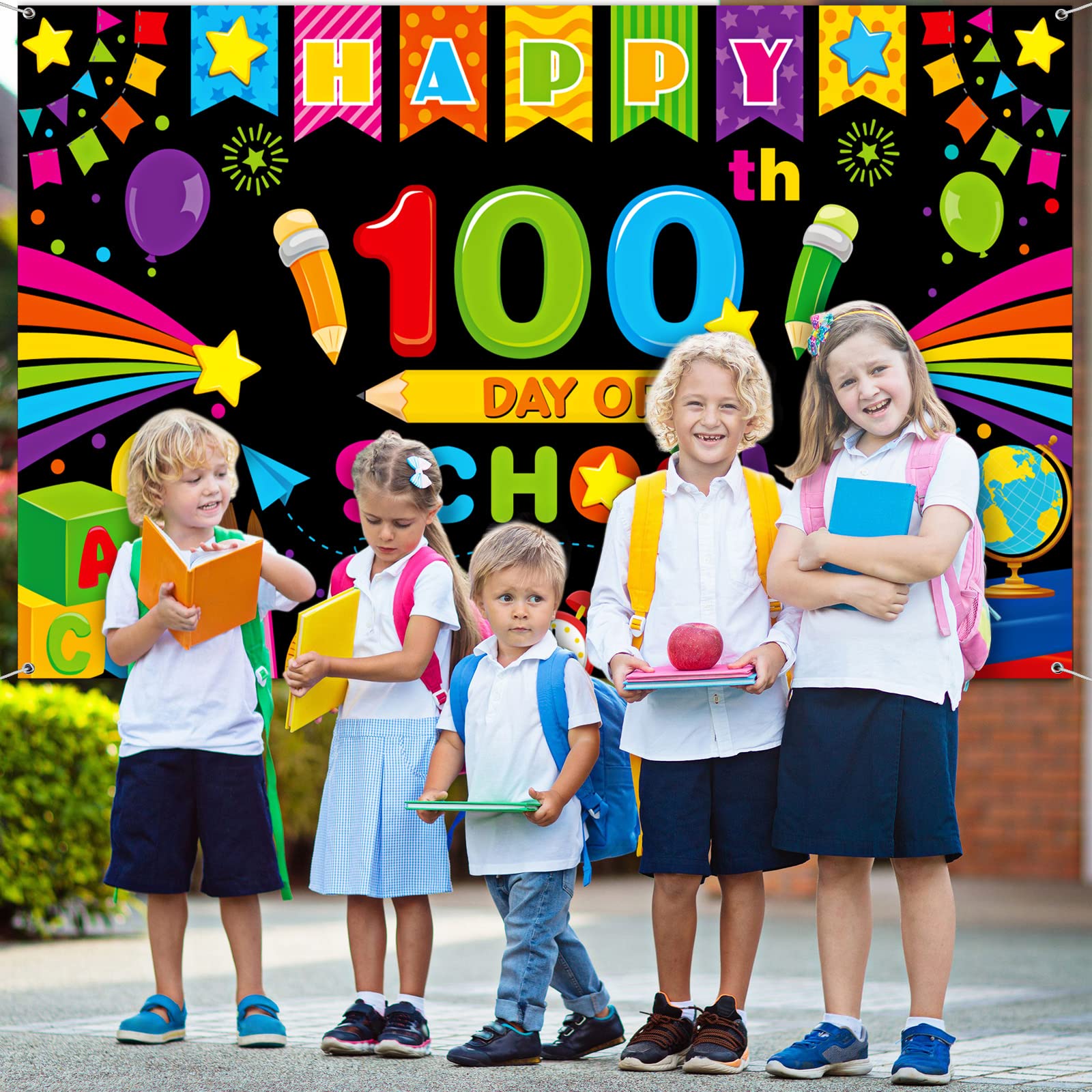 Tiamon 100 Days School Banner - Black Backdrop for Kids Party & Photography