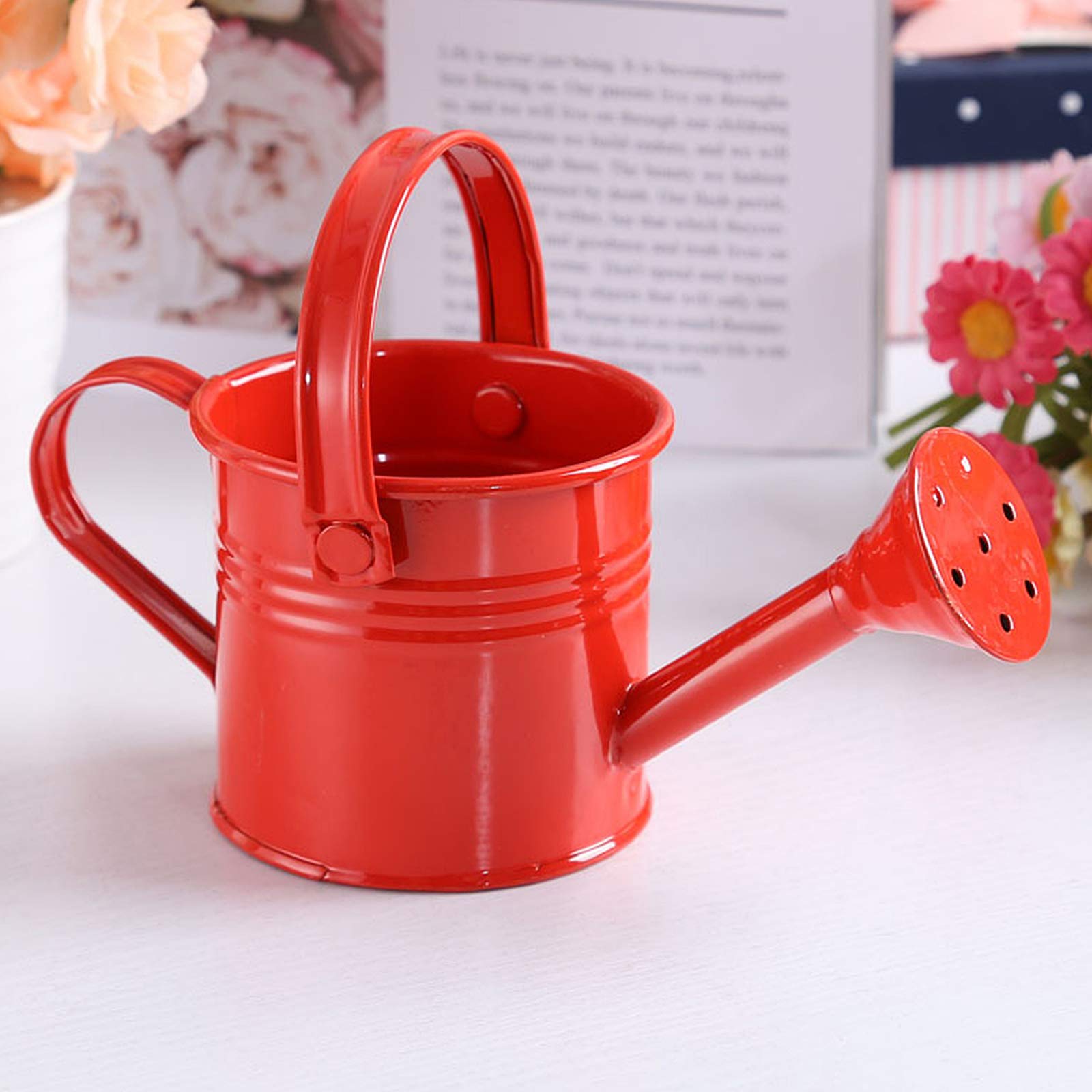 TRRAPLE Metal Watering Can for Kids - 5.89 x 2.95 Inch Red Iron Garden Watering Bucket with Dual Handles - Perfect for Children's Gardening Activities, Indoor Plants & Outdoor Flower Beds