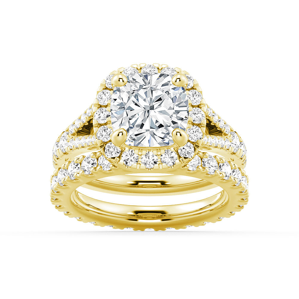 Stunning Halo Cushion Cut Split Shank Moissanite Engagement Ring Set with Matching Wedding Band - Perfect for Proposals, Anniversaries & Bridal Jewelry