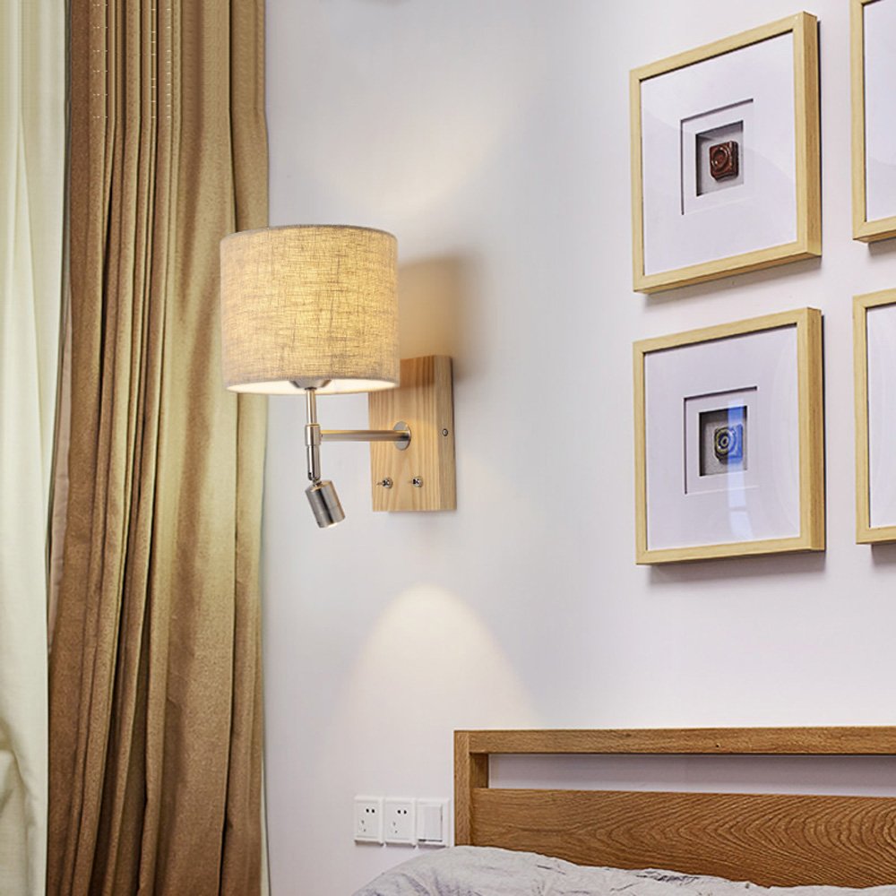 Modern 2-Light Solid Wood Wall Sconce with LED Reading Light - Bedside Wall Lamp for Bedroom, Living Room & Hallway - Independent Switch Control - Perfect for Cozy Reading Nooks & Ambient Lighting