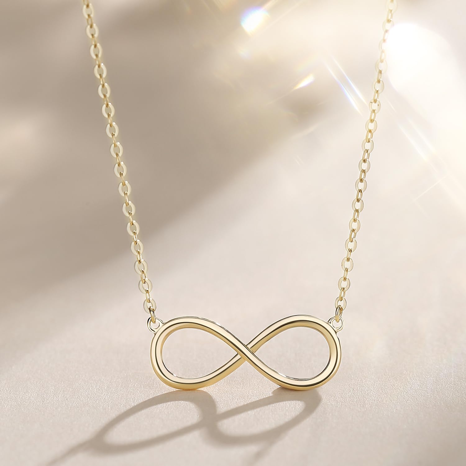 14K Solid Yellow Gold Infinity Pendant Necklace - Dainty & Simple Fine Jewelry for Women, 16+2