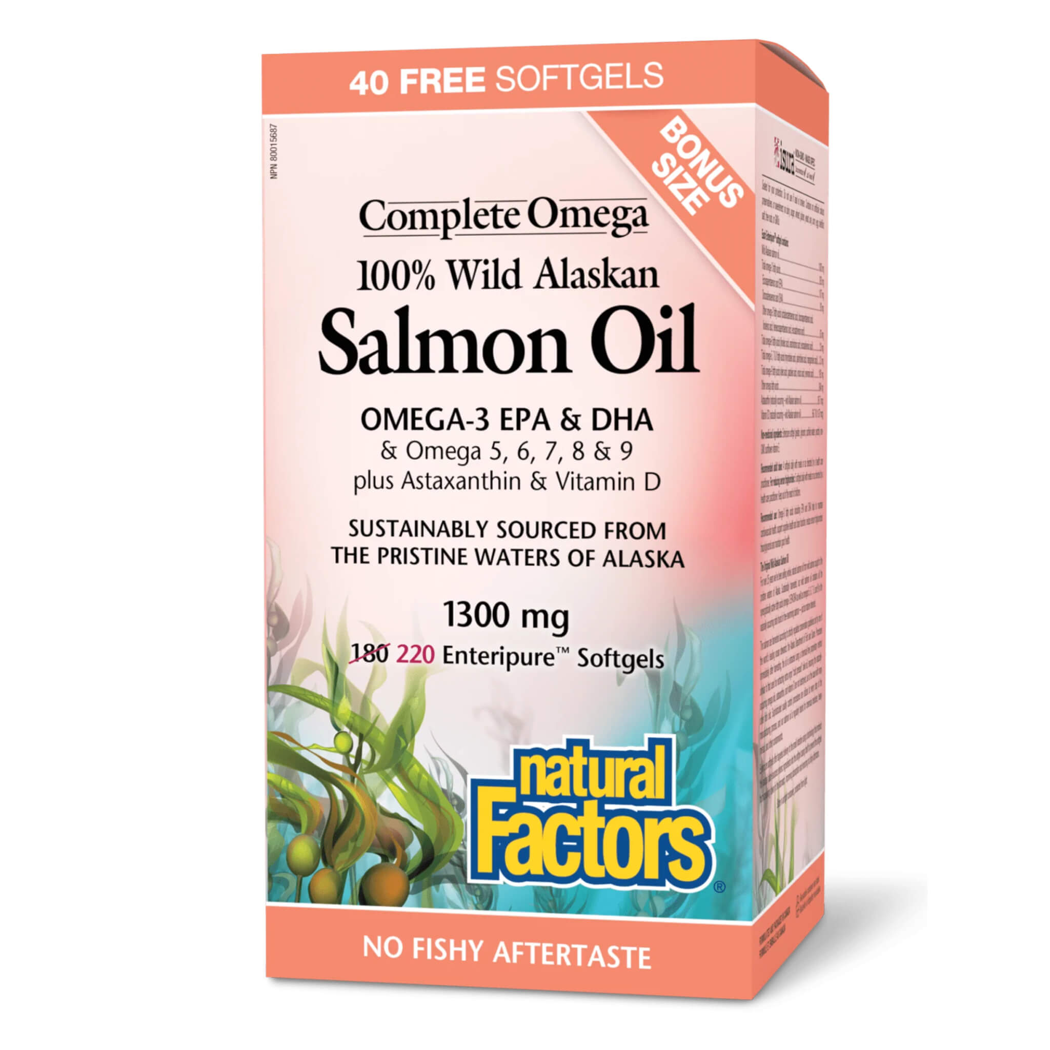 Premium Wild Alaskan Salmon Oil 1300mg - Omega 3 EPA DHA Supplement for Heart, Brain & Joint Health - Enteric Coated Softgels (Bonus 30 Capsules) - Supports Immunity, Skin & Eye Health - Perfect for Active Lifestyles & Wellness Routines
