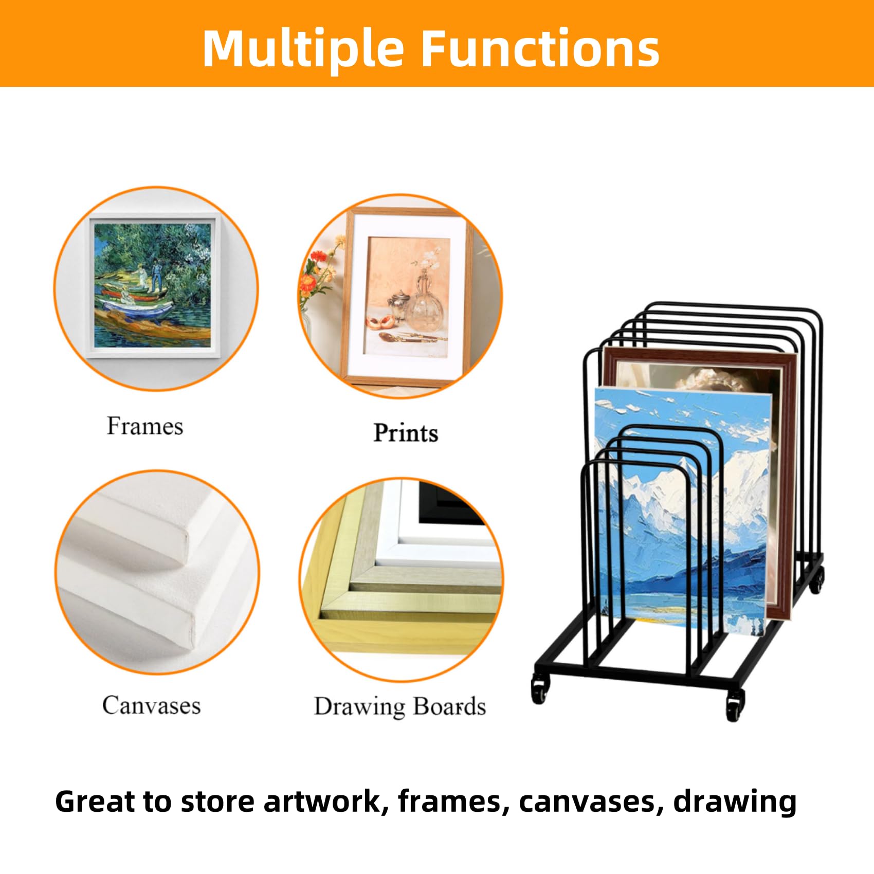 Lukar Adjustable Metal Art Canvas Storage Rack with Wheels - Organizer for Canvas Boards, Drawing Panels, Paper Pads | Perfect for Art Studios, Home Studios & Creative Workspaces