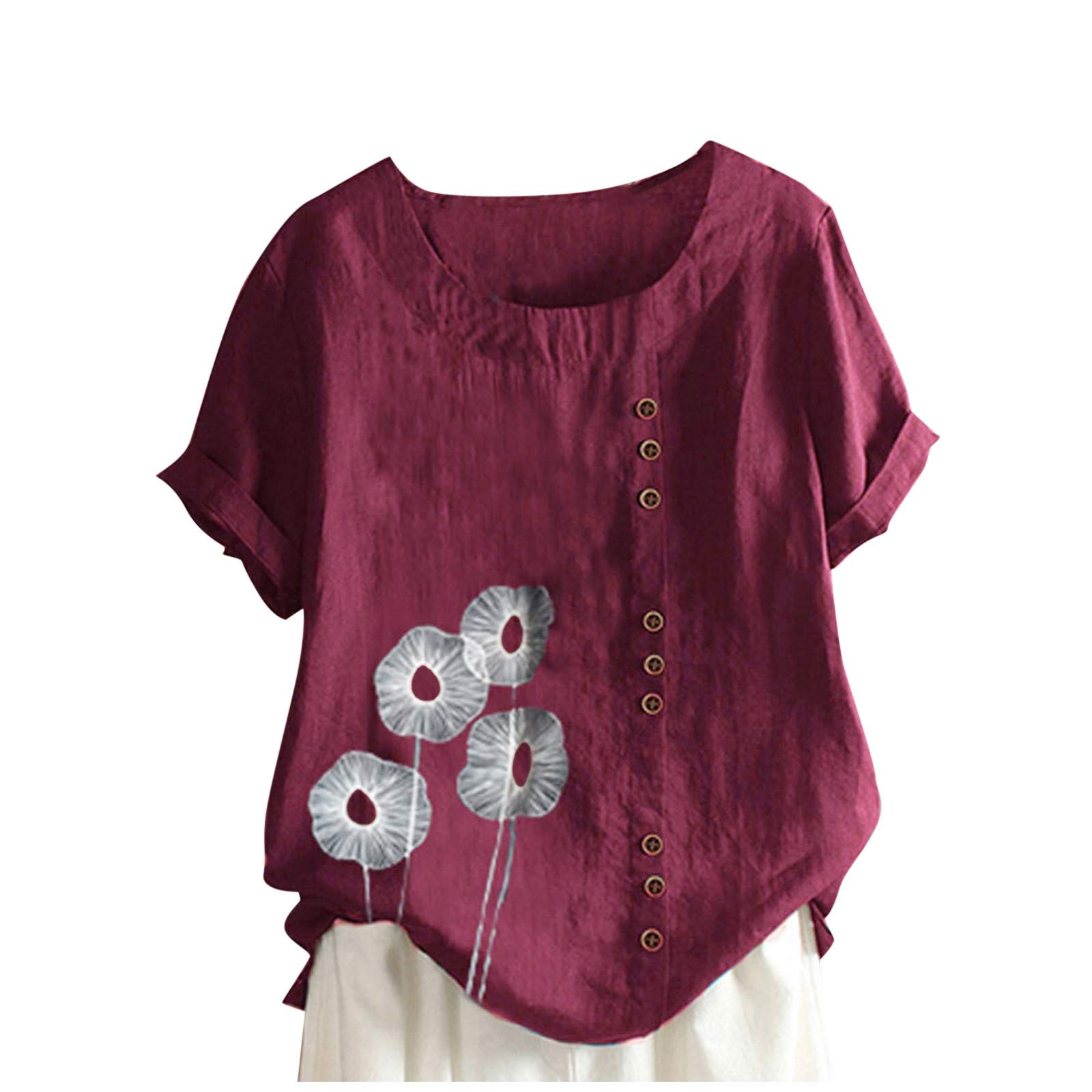 Women's Casual Short Sleeve Button Down Blouse - Loose Fit O-Neck Printed Top for Everyday Wear | Perfect for Office, Weekend Outings & Summer Vacation