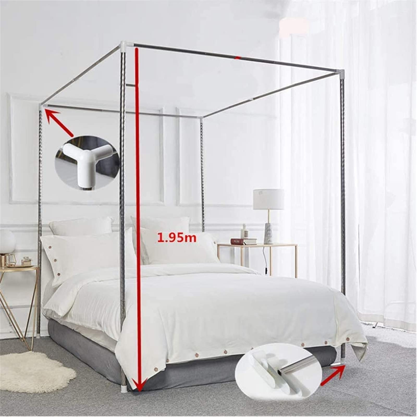 Stainless Steel Mosquito Net Bracket & Frame for Single/Double/King/Super King Bed - Durable Canopy Bed Netting Support for Indoor/Outdoor Use - Perfect for Camping, Travel & Home Protection