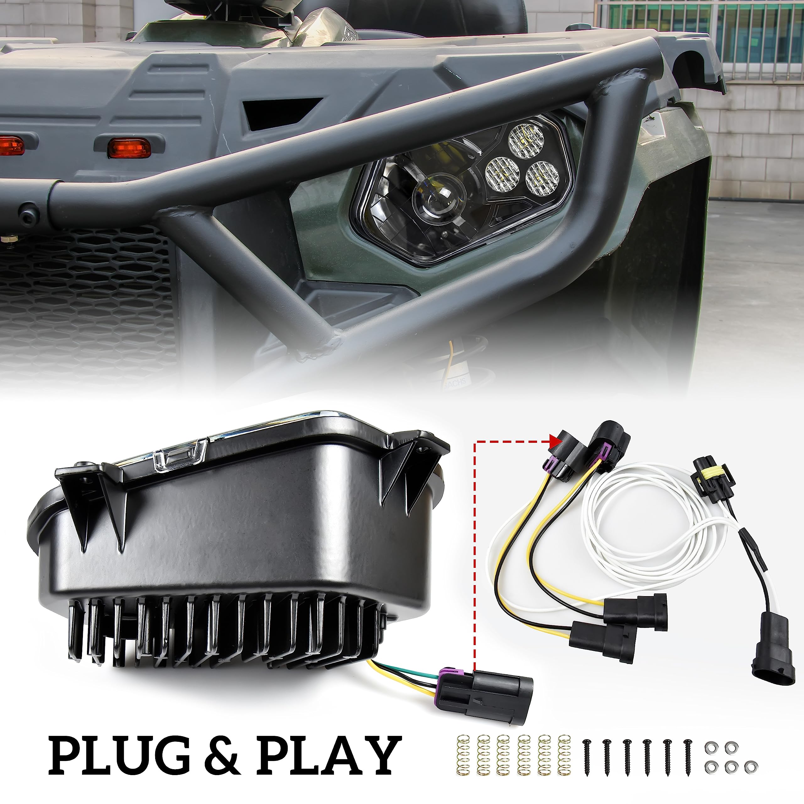 SAUTVS LED Headlights with Angel Eye for Polaris Sportsman 400 500 550 570 800 850 (2009-2017) - High/Low Beam LED Front Lamps for ATV & UTV - Perfect for Off-Roading, Night Riding & Trail Adventures