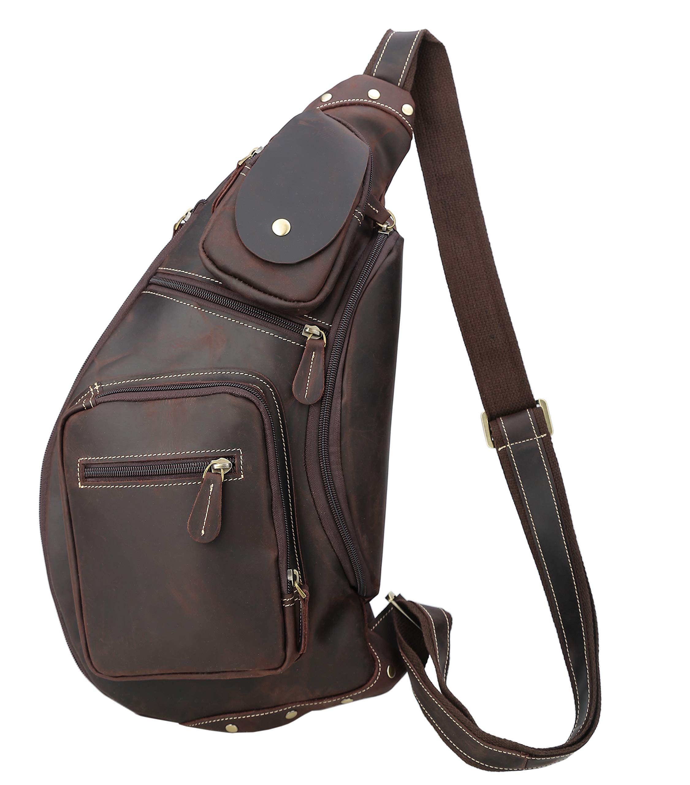 Polare Full Grain Leather Crossbody Sling Bag - Durable Chest Backpack for Men & Women - Perfect for Outdoor Camping, Hiking, Travel & Everyday Use