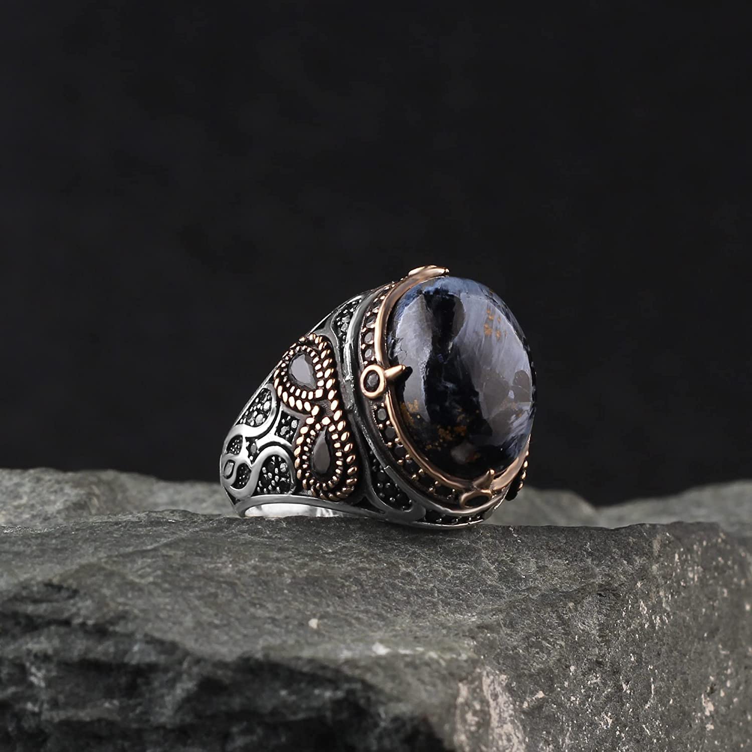 925 Sterling Silver Pietersite Gemstone Ring for Men - Handmade Durable Silver Jewelry - Unique Boyfriend Gift & Anniversary Present - Perfect for Weddings, Date Nights & Special Occasions