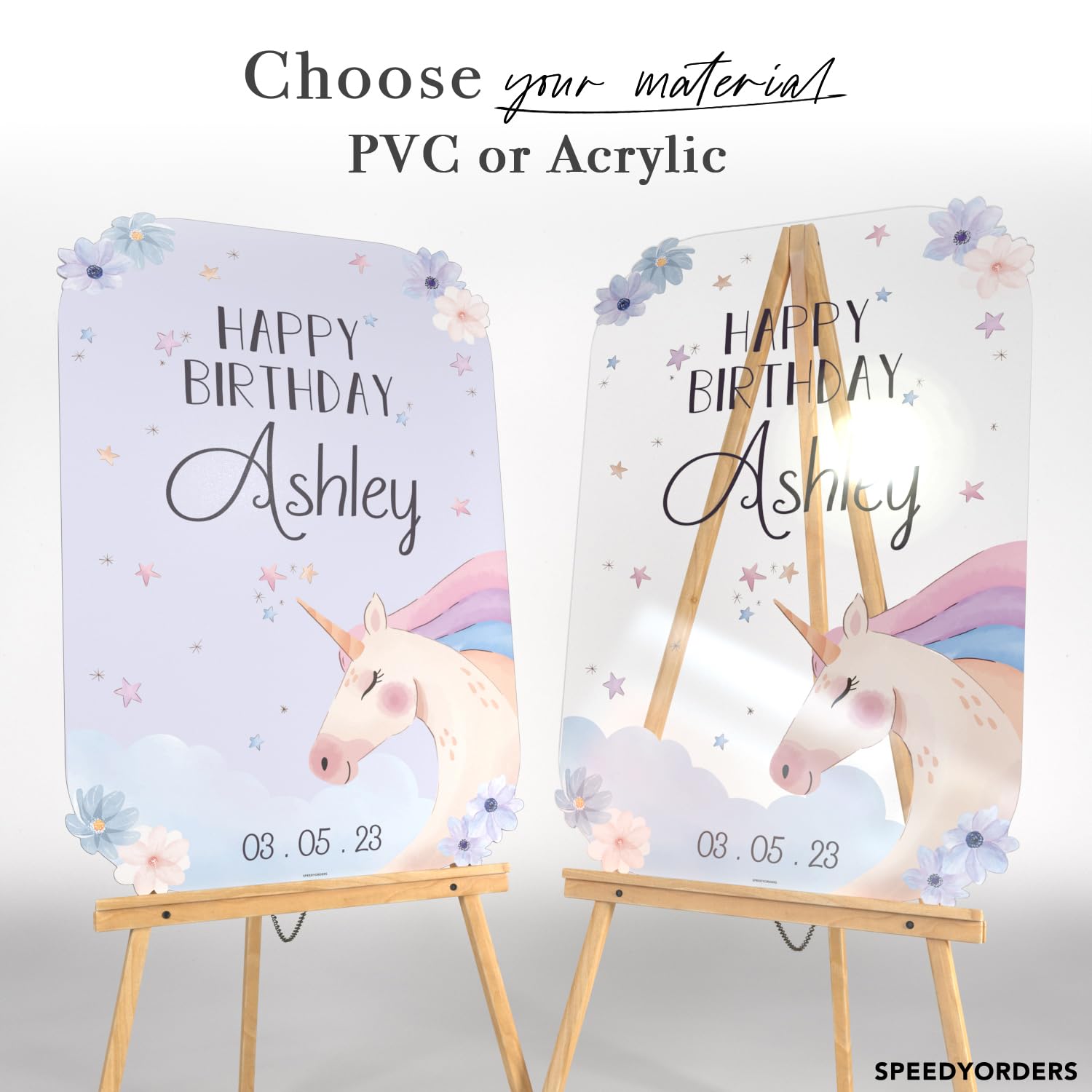 Custom Unicorn Birthday Party Sign - Happy Birthday Welcome Decor for Girls - Unicorn Theme Party Supplies - PVC Board Wall Hanging (Perfect for Baby Showers, Birthday Celebrations & Nursery Decor)