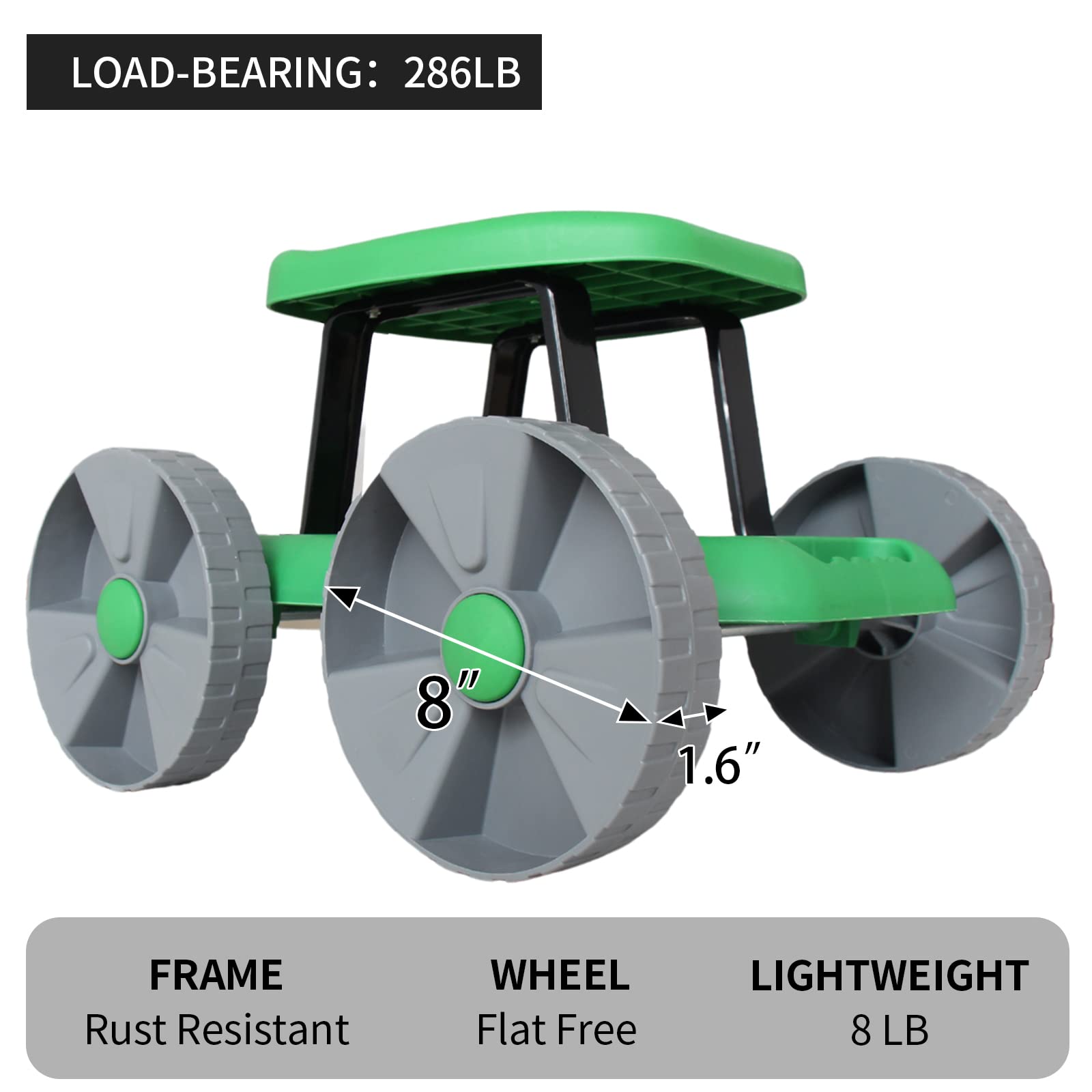Lightweight Rolling Garden Stool with Wheels - Adjustable Gardening Scooter Seat with Tool Tray & Comfortable Foam Kneeler Pad | Perfect for Outdoor Planting, Weeding & Yard Work Supplies