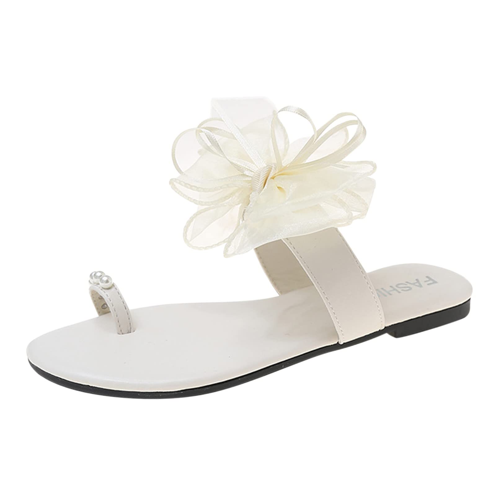 MLtuutou Women's Rhinestone Bow Flat Slippers - Casual Solid Color Ribbon Sandals for Spring & Summer | Size 9 (Beige, US 7) | Perfect for Home, Beach & Vacation Wear