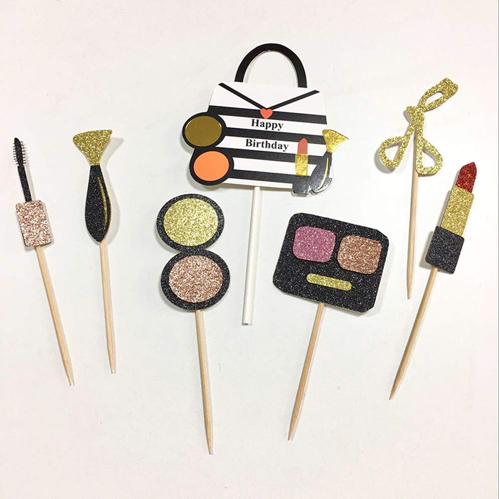21PCS Lipstick & Eyeshadow Cake Toppers Set - Themed Makeup Decor for Birthday, Gender Reveal, Baby Shower, Wedding & Engagement Parties - Perfect for Cupcake & Dessert Decoration