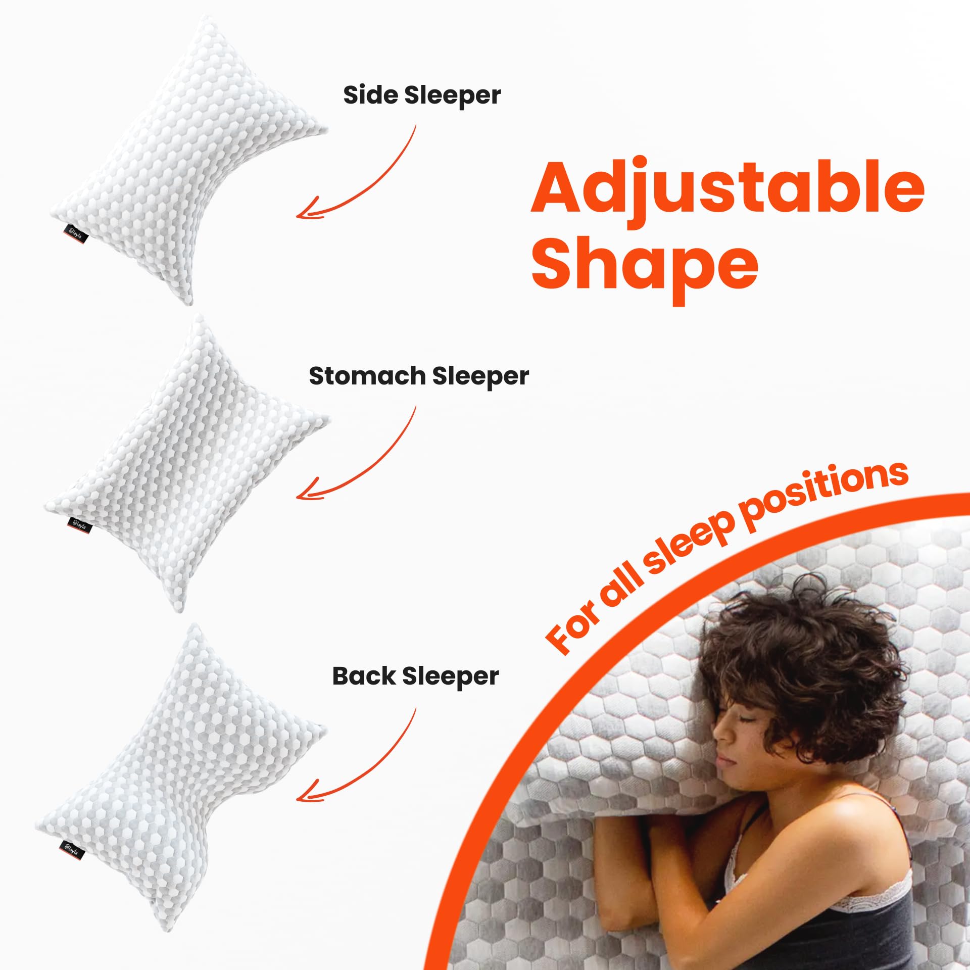 Layla Adjustable Kapok Pillow - King Size Cooling Pillow for Neck & Head Support, Natural Breathable Material | Perfect for Side Sleepers, Hot Sleepers & Allergy Relief