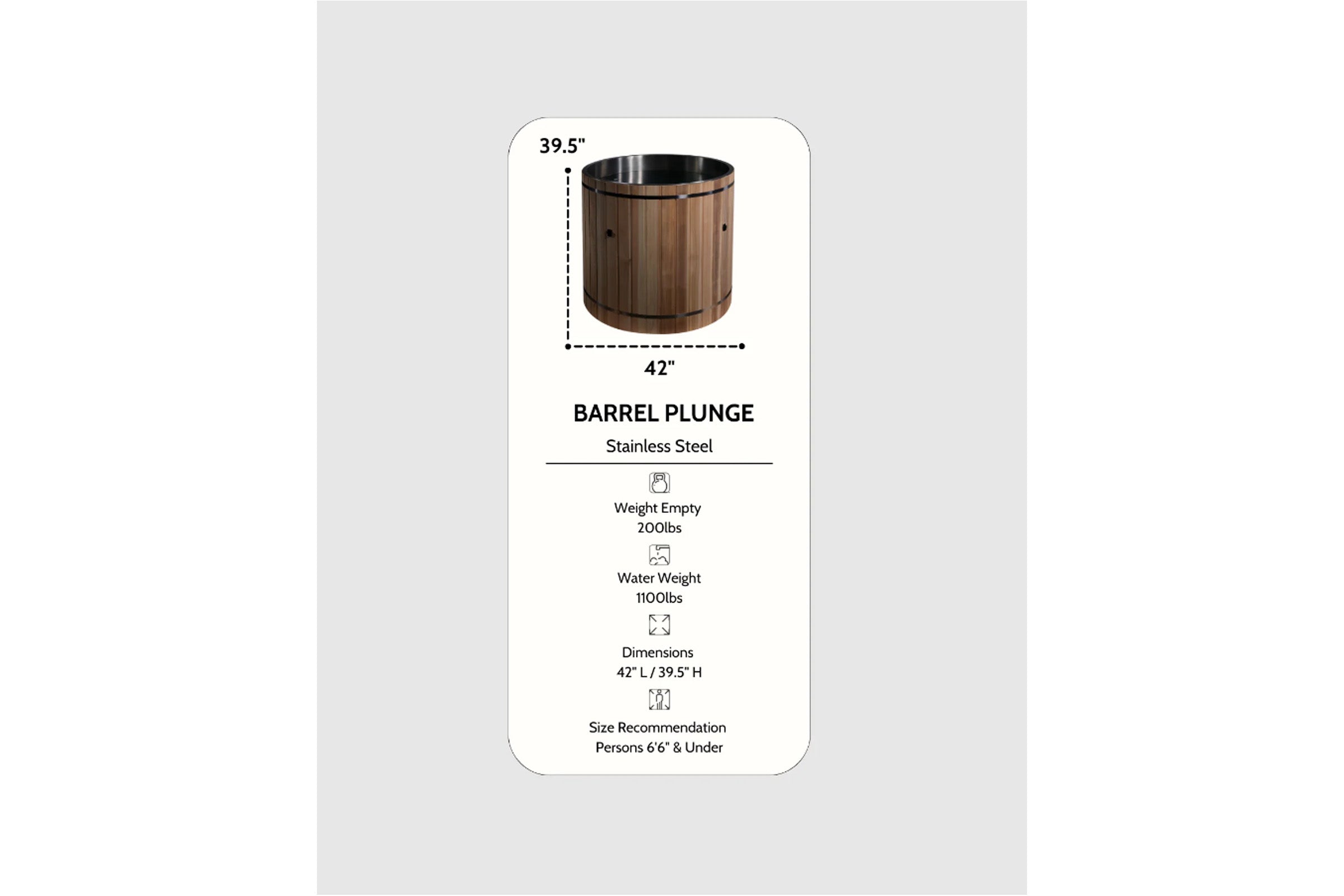 Premium Cold Therapy Pacific Cedar Barrel with Marine Grade 316 Stainless Steel Interior - Perfect for Post-Workout Recovery, Spa Relaxation & Hydrotherapy at Home