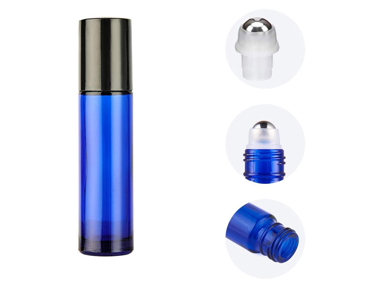 Royal Blue Glass Roll On Bottles with Black Cap - 10ml Essential Oil Bottles for Perfumes, Attar, Lip Balms & Aromatherapy | Refillable, Reusable & Leakproof | Pack of 3 | Perfect for DIY Beauty, Travel & Home Fragrance