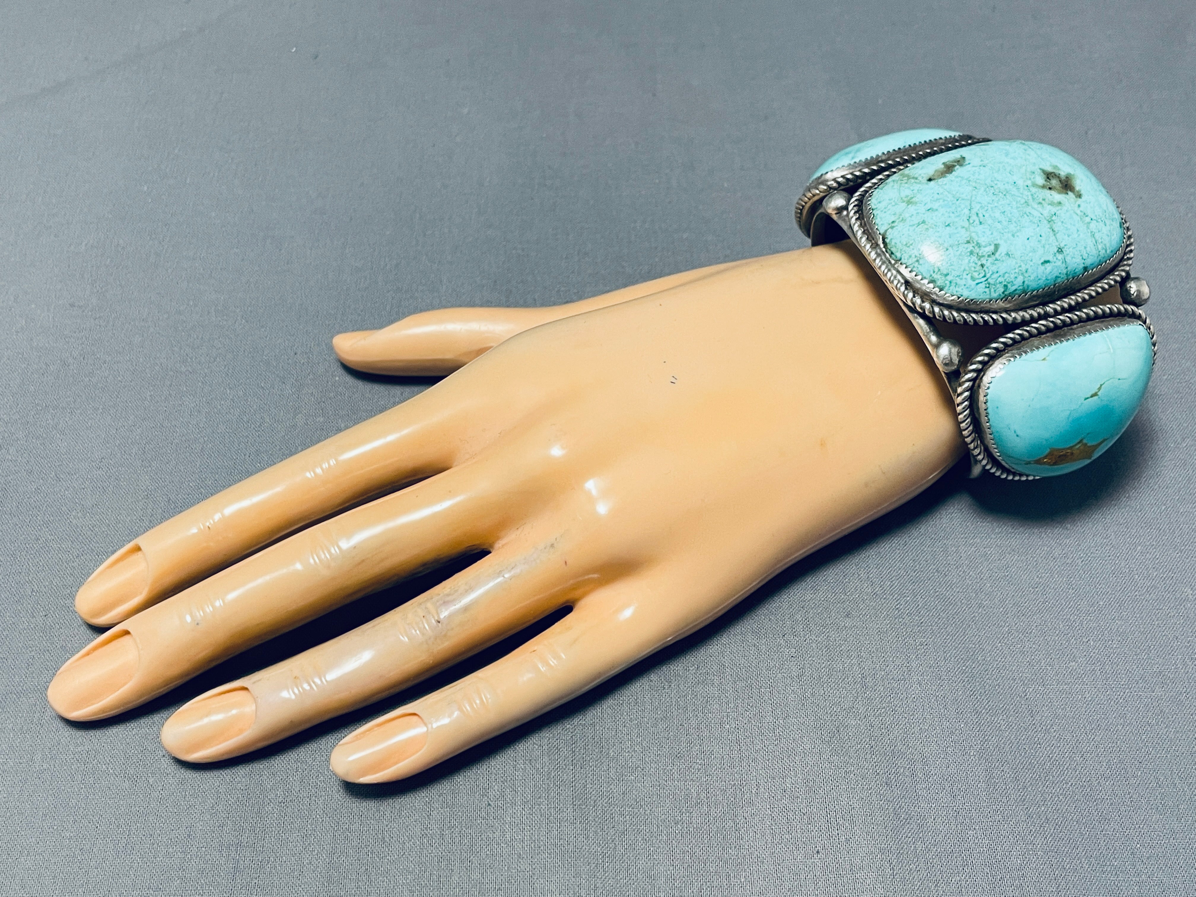 Vintage Navajo Chunky Turquoise Sterling Silver Bracelet - 116g Handmade Native American Jewelry for Women, Boho Fashion & Gift Ideas