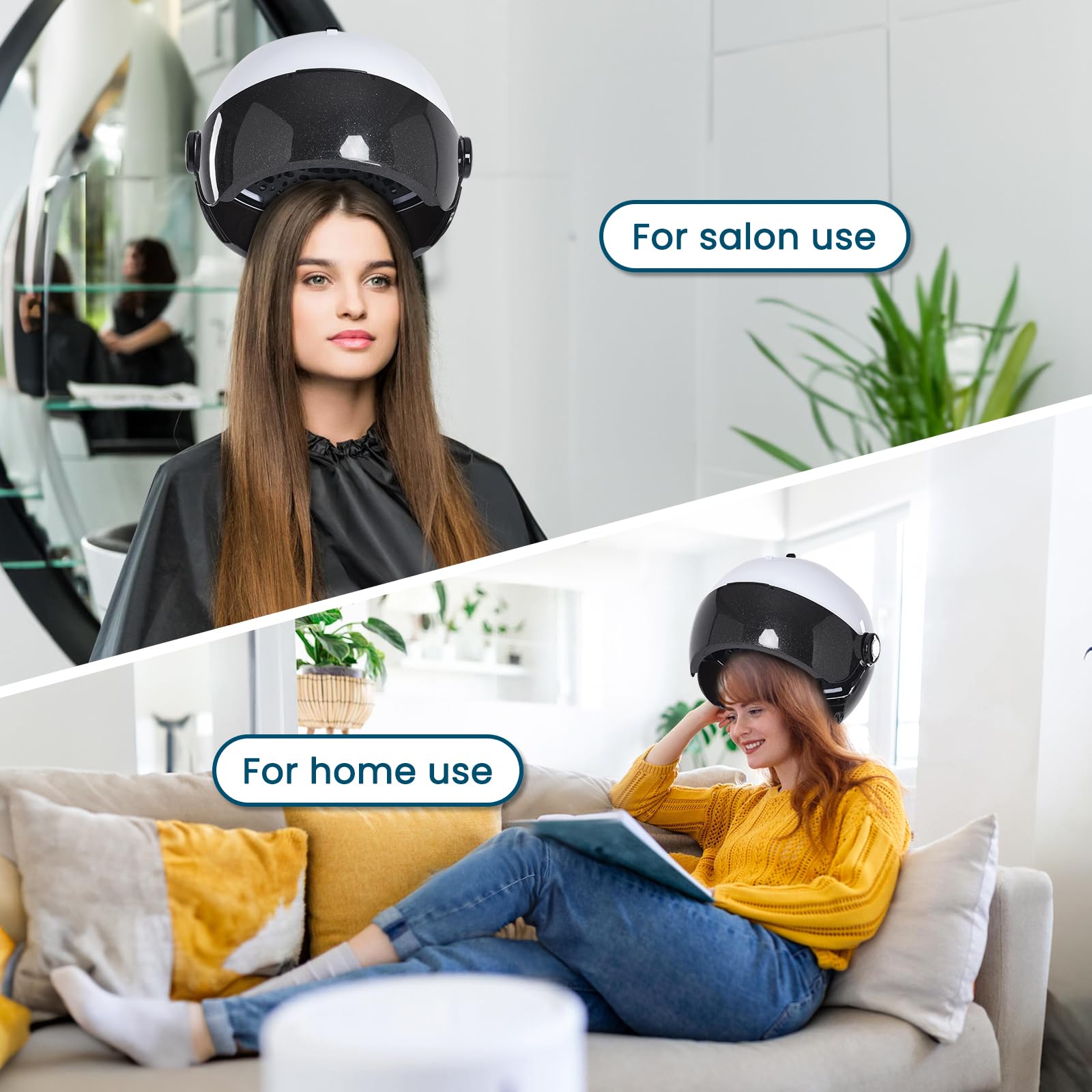 Professional Hooded Hair Dryer on Wheels - Adjustable Standing & Sit Under Hair Dryer for Salon & Home Use (Black/White) | Fast Drying for Curly, Permed & Natural Hair Styles