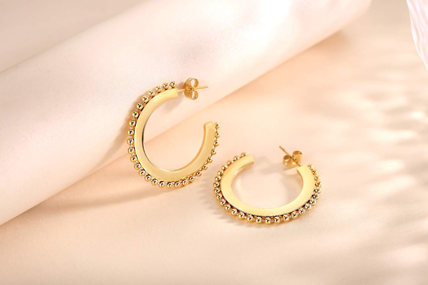 Chunky Thick Gold Hoop Earrings for Women - Hypoallergenic Stainless Steel Dangle Hoops - Medium Size Open Hoop Earrings for Sensitive Ears - Perfect for Parties, Weddings & Everyday Wear