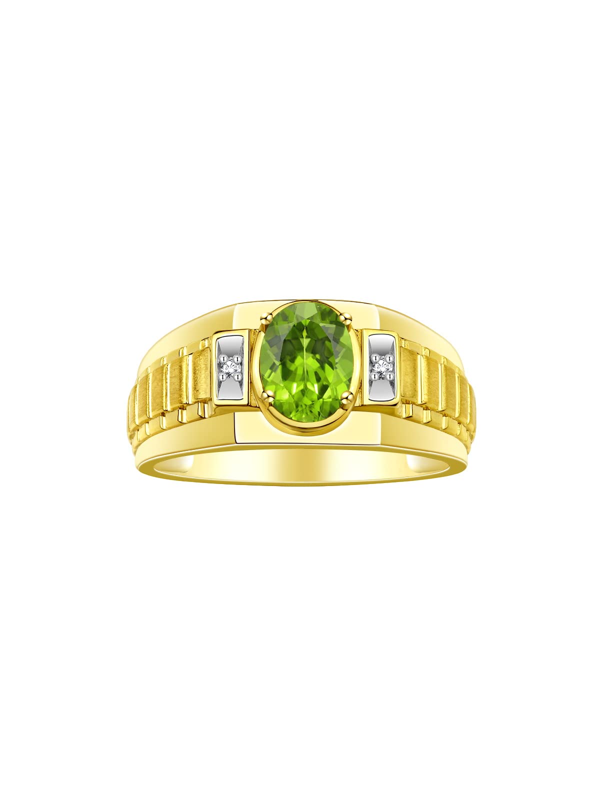 RYLOS Men's Birthstone Rings - 8X6MM Oval Gemstone & Diamond Ring in Yellow Gold Plated Silver, Sizes 8-13 | Classic Designer Jewelry for Men, Gifts, Anniversaries & Special Occasions