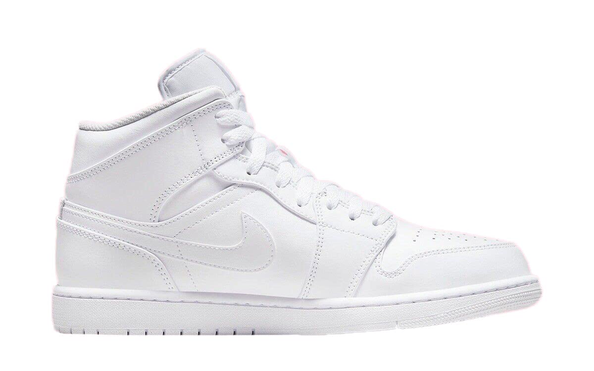 Nike Jordan Men's Air 1 Mid Sneakers - Size 12 White/White-White | Basketball Shoes for Men | Perfect for Streetwear & Casual Wear