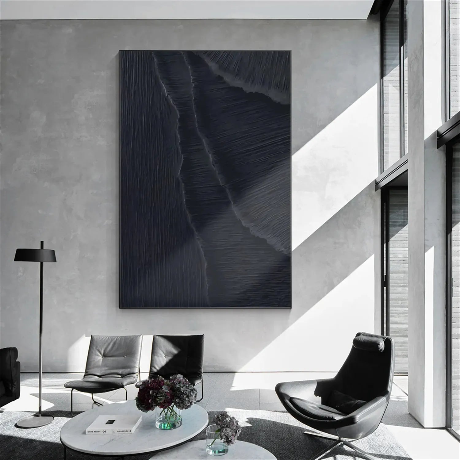 Black Plaster Art Minimalist Textured Painting - Modern Abstract Wall Decor for Living Room, Bedroom & Office - #MZ099