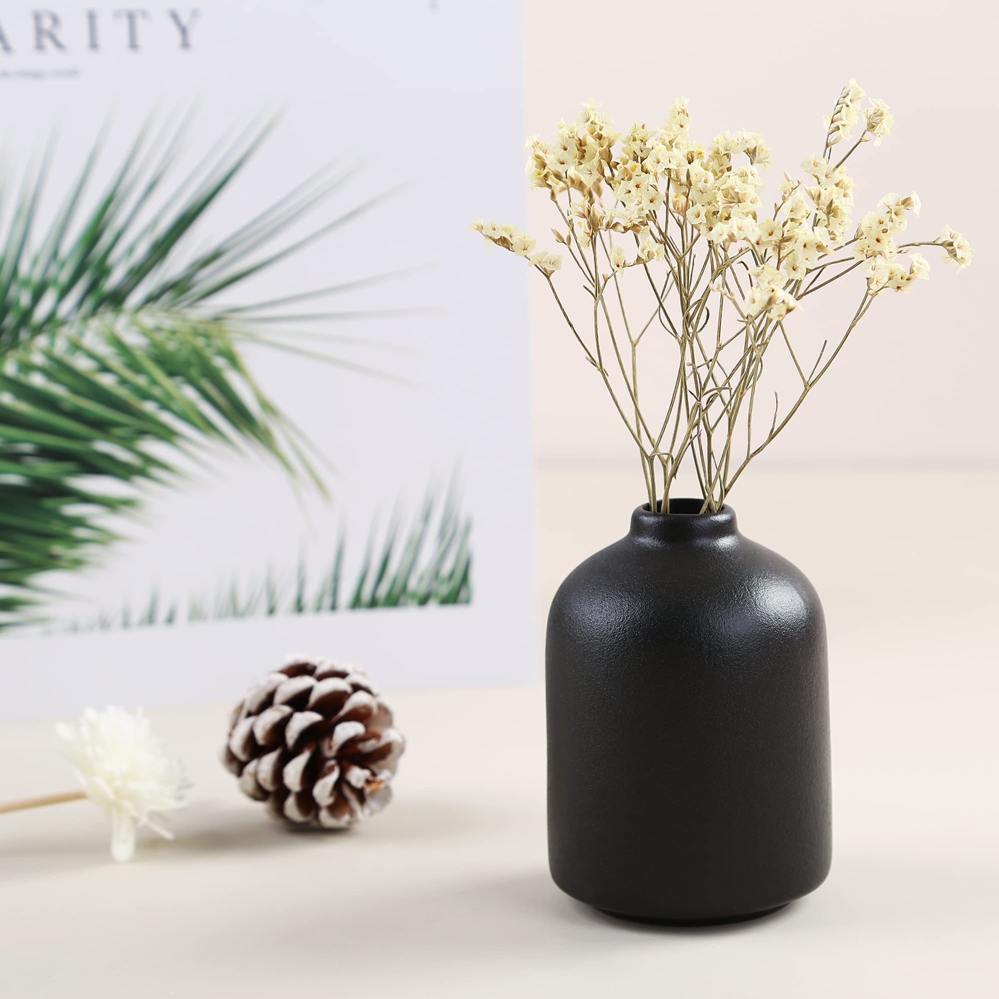 Handmade Black Ceramic Vase for Home Decor - Elegant Flower Vase for Dried Flowers, Living Room Centerpiece, Wedding & Photo Shoot Props | Perfect for Boho, Farmhouse & Modern Interior Design