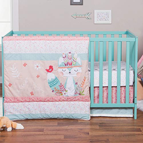 Trend Lab Wild Forever 3-Piece Crib Bedding Set - Pink & Teal Animal Print Nursery Decor for Baby Girls | Soft & Safe Crib Skirt, Fitted Sheet & Quilt Set | Perfect for Nursery, Baby Shower Gifts & Newborn Essentials
