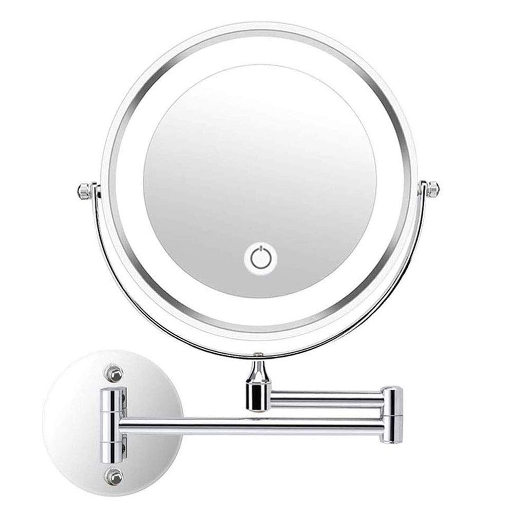 CXQD Double-Sided Round Bathroom Mirror - Wall Mounted Swivel Extendable Magnifying Mirror with Touch Screen & Dual Lighting for Shaving, Makeup, and Skincare | Perfect for Vanity, Bathroom, and Dressing Room