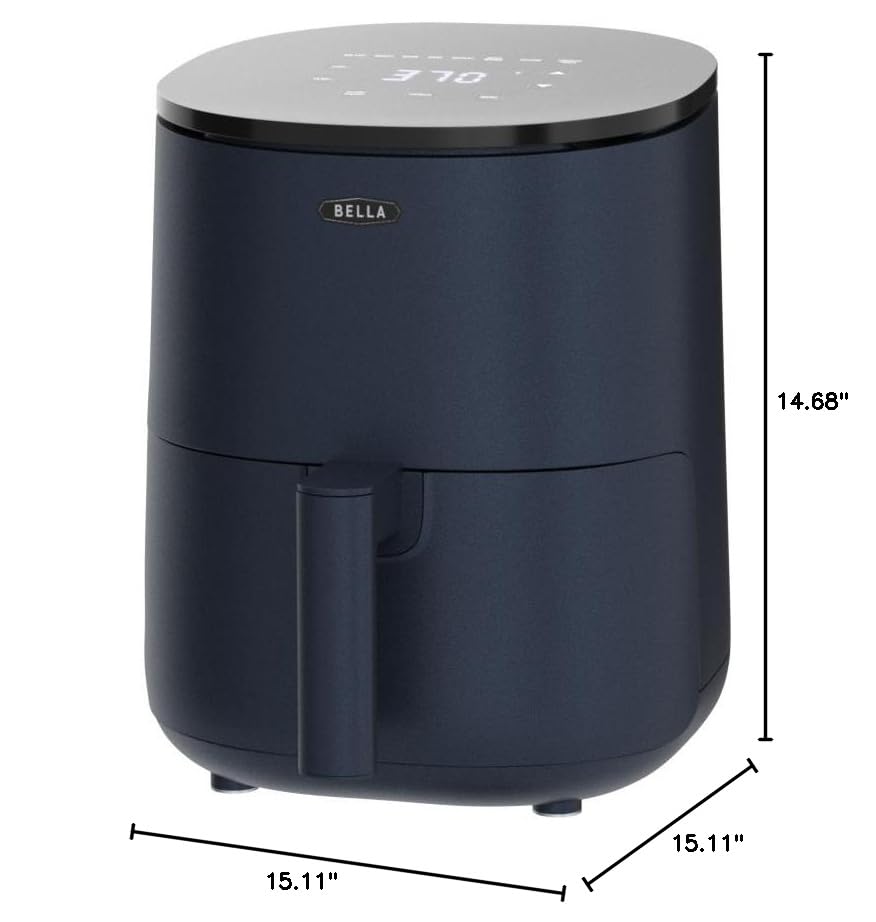 BELLA 3 Quart Touchscreen Air Fryer Oven - 5-in-1 Multicooker with Removable Nonstick Basket & Dishwasher Safe Crisping Tray - 1400W Fast Heating System - Matte Blue - Perfect for Healthy Cooking, Meal Prep & Family Dinners