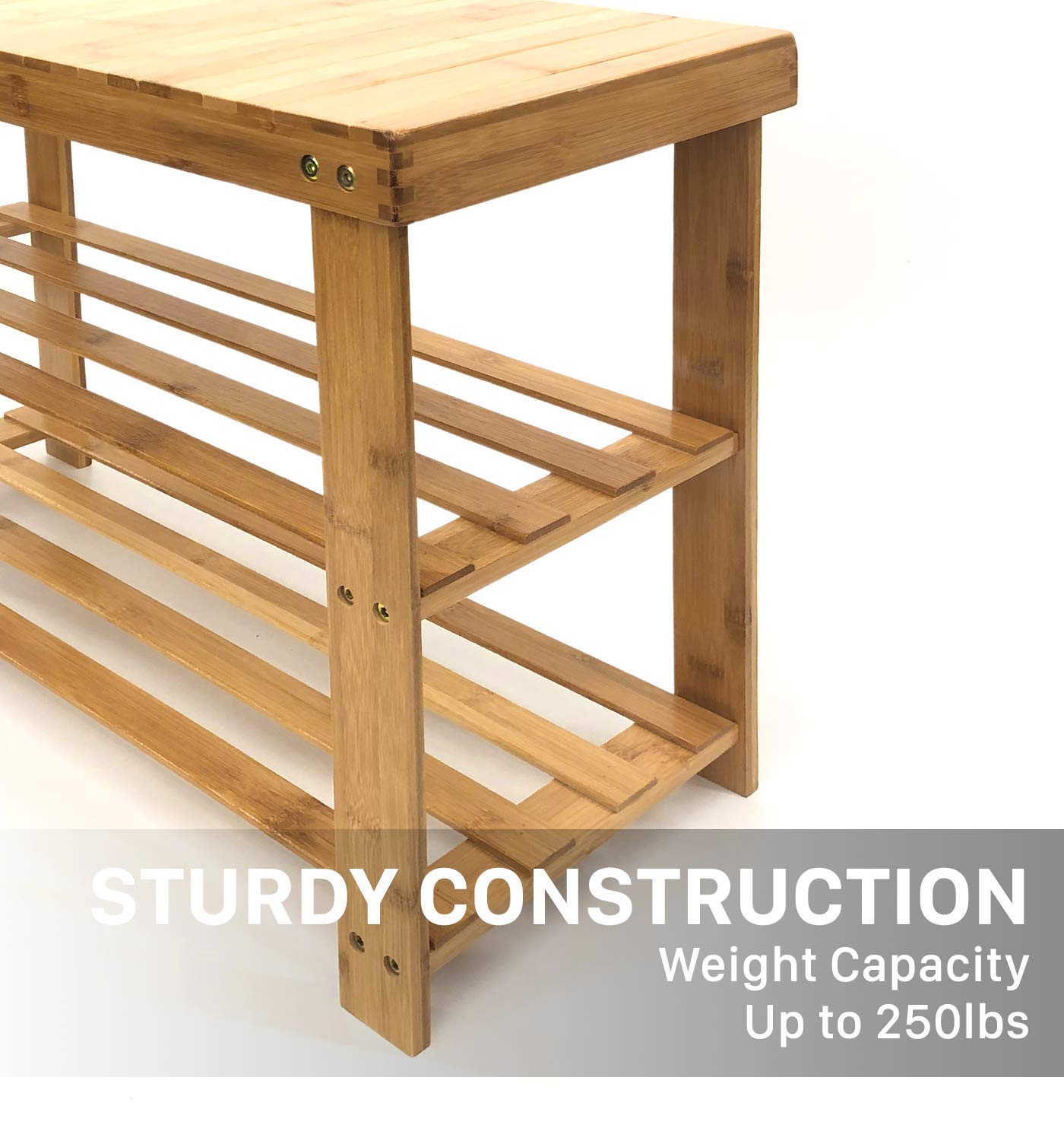3-Tier Bamboo Shoe Rack Bench with Storage Shelf - Sturdy Entryway Organizer Holds 265lbs - Perfect for Front Door, Bedroom, Bathroom & Small Spaces