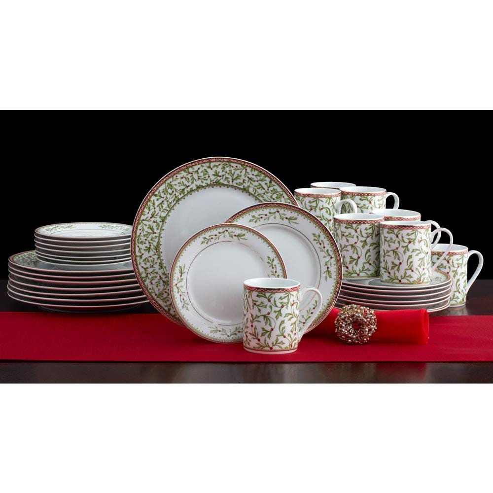 Holiday Traditions 16-Piece Dinnerware Set with 4 Mugs - Elegant Porcelain Tableware for Christmas, Thanksgiving & Family Gatherings