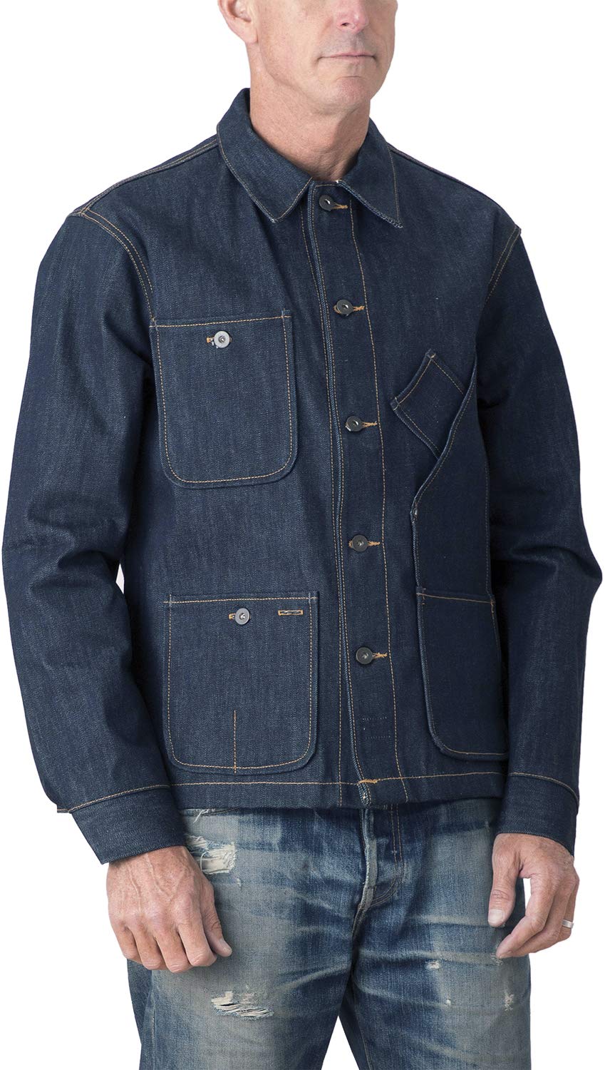 Tellason Made in USA Men's Sherpa Lined 14.75 oz Japanese Kaihara Raw Selvedge Denim Jacket - Heavy Duty Workwear for Winter, Outdoor Activities & Casual Style