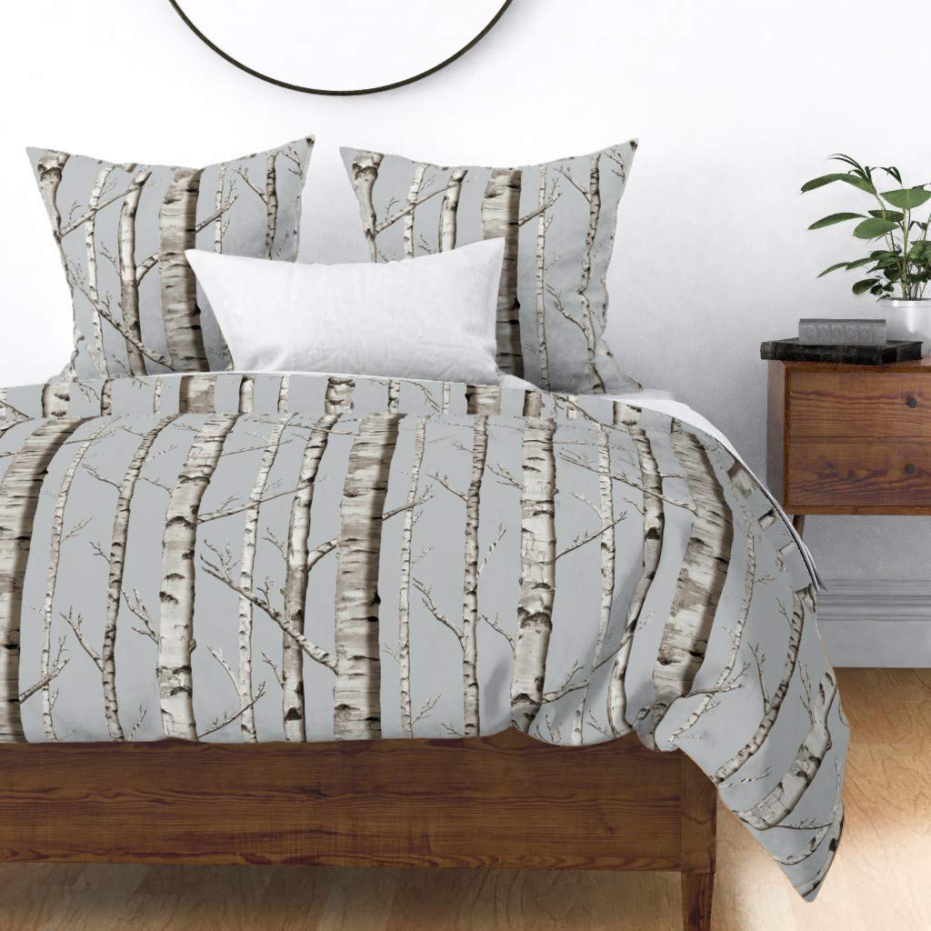 Premium Spoonflower Cotton Sateen Duvet Cover - King/California King Size - Birch Grove Forest Trees Design - Rustic Modern Woodland Nature Print - Custom Bedding for Cozy Autumn Nights - Perfect for Master Bedroom & Cabin Retreats