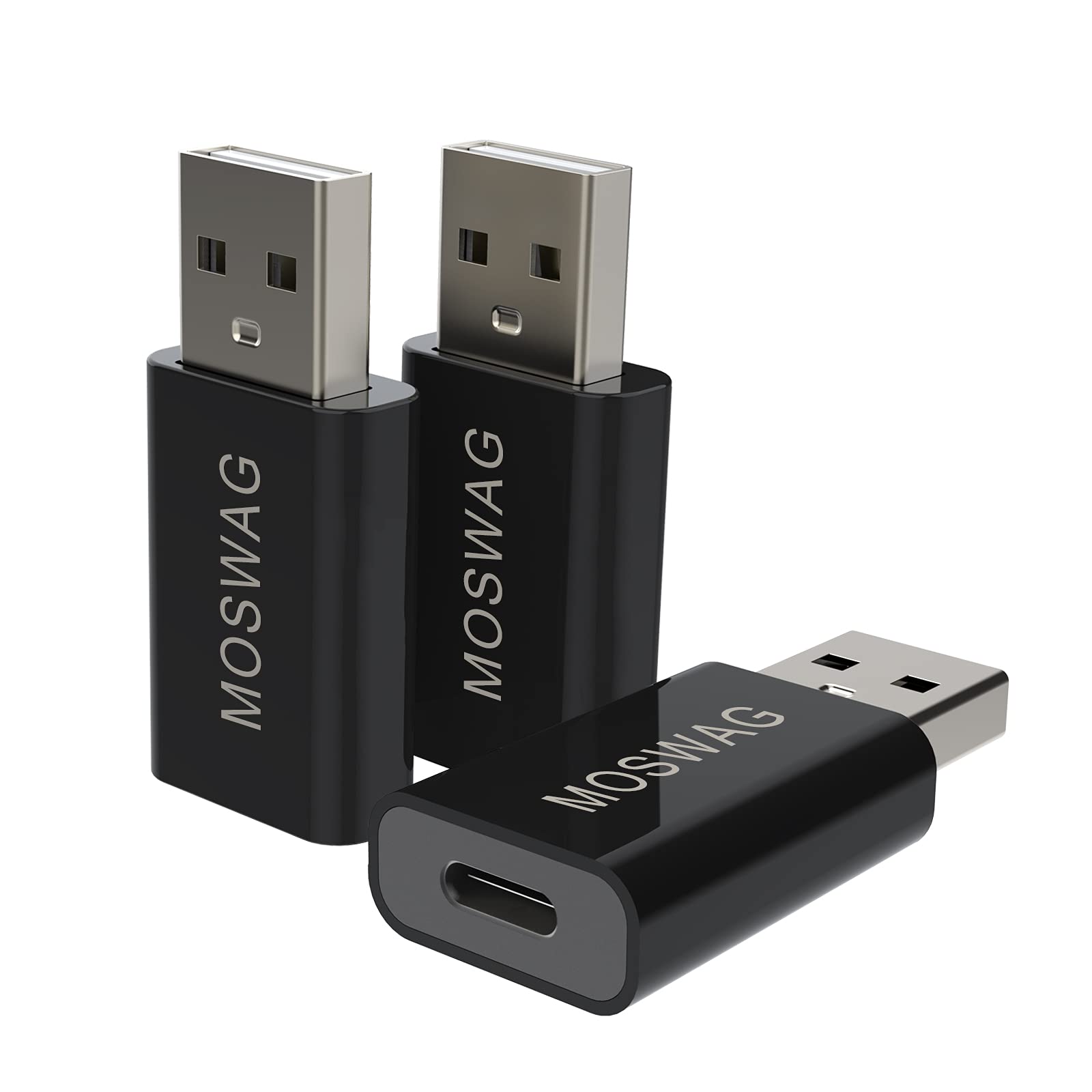 MOSWAG 3-Pack USB C to USB Adapter (Male to Female) - Type-C to Type A Converter for MacBook Pro, iMac, Laptops & PC | Compatible with Apple MagSafe Charger | Fast Data Transfer & Charging | Perfect for Office, Travel & Home Use