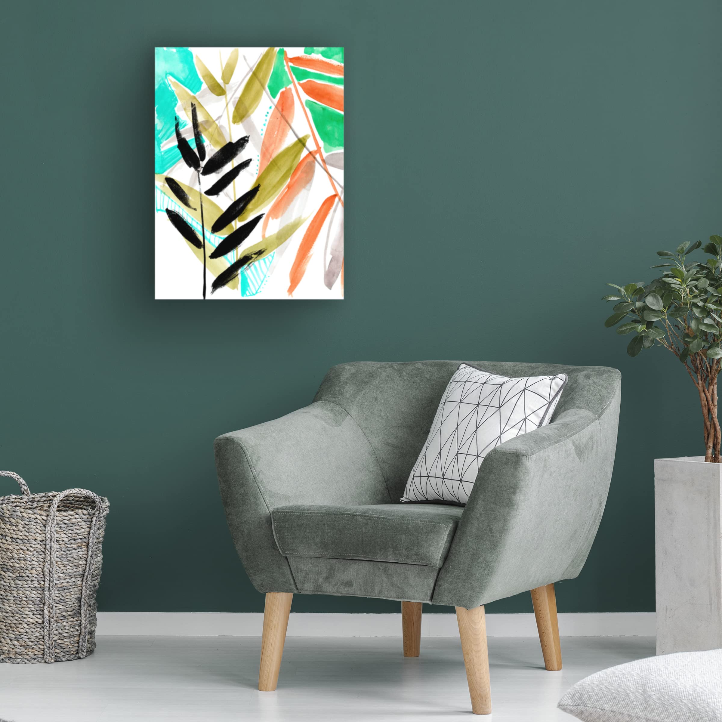 Vivid Fronds II Canvas Wall Art by Jennifer Goldberger - Modern Botanical Print for Living Room, Bedroom & Office Decor - Handmade Floral Painting for Home & Gift