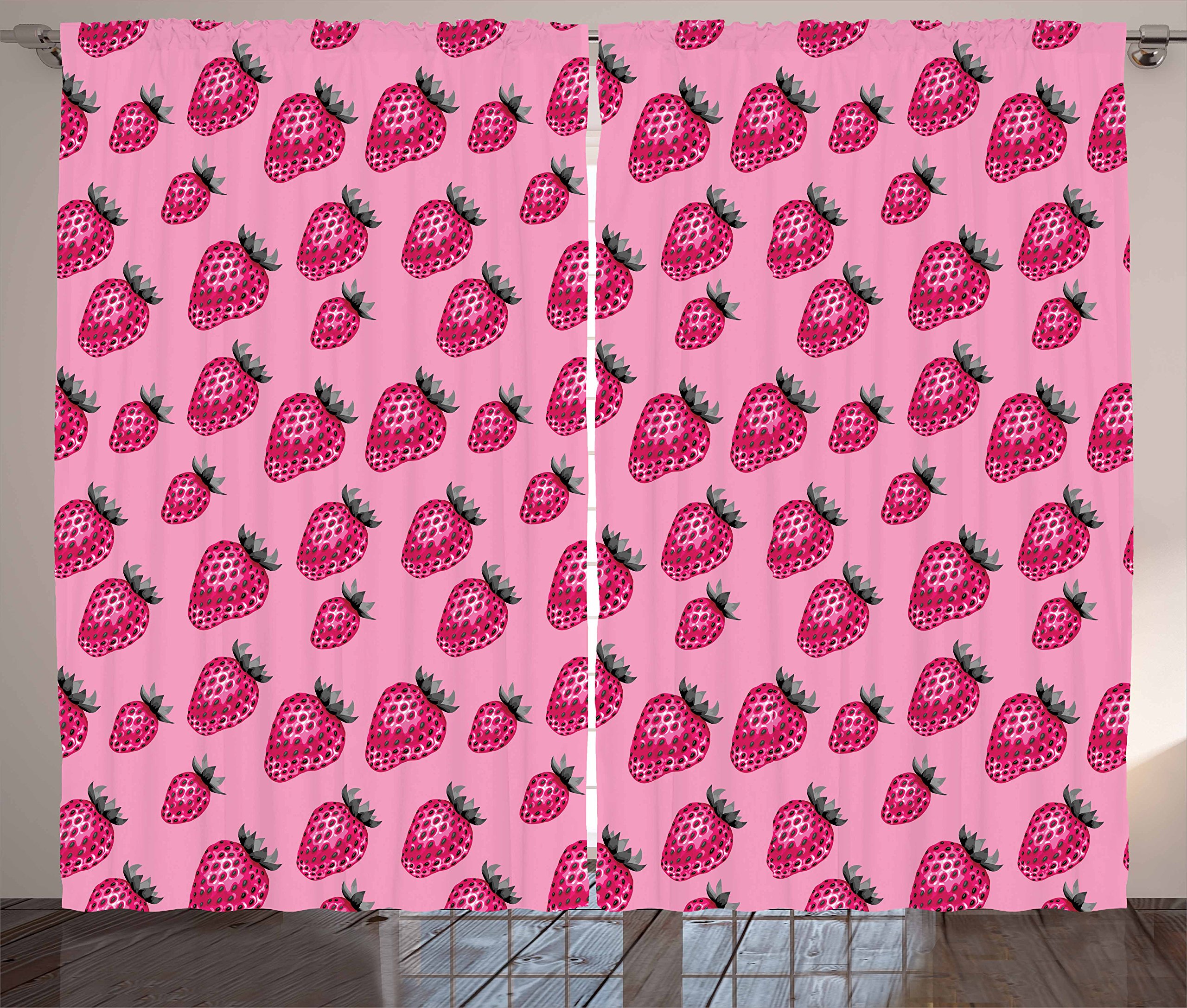 Ambesonne Retro Pop Art Strawberry Print Curtains - Vibrant Pink & Magenta 2 Panel Set, 108