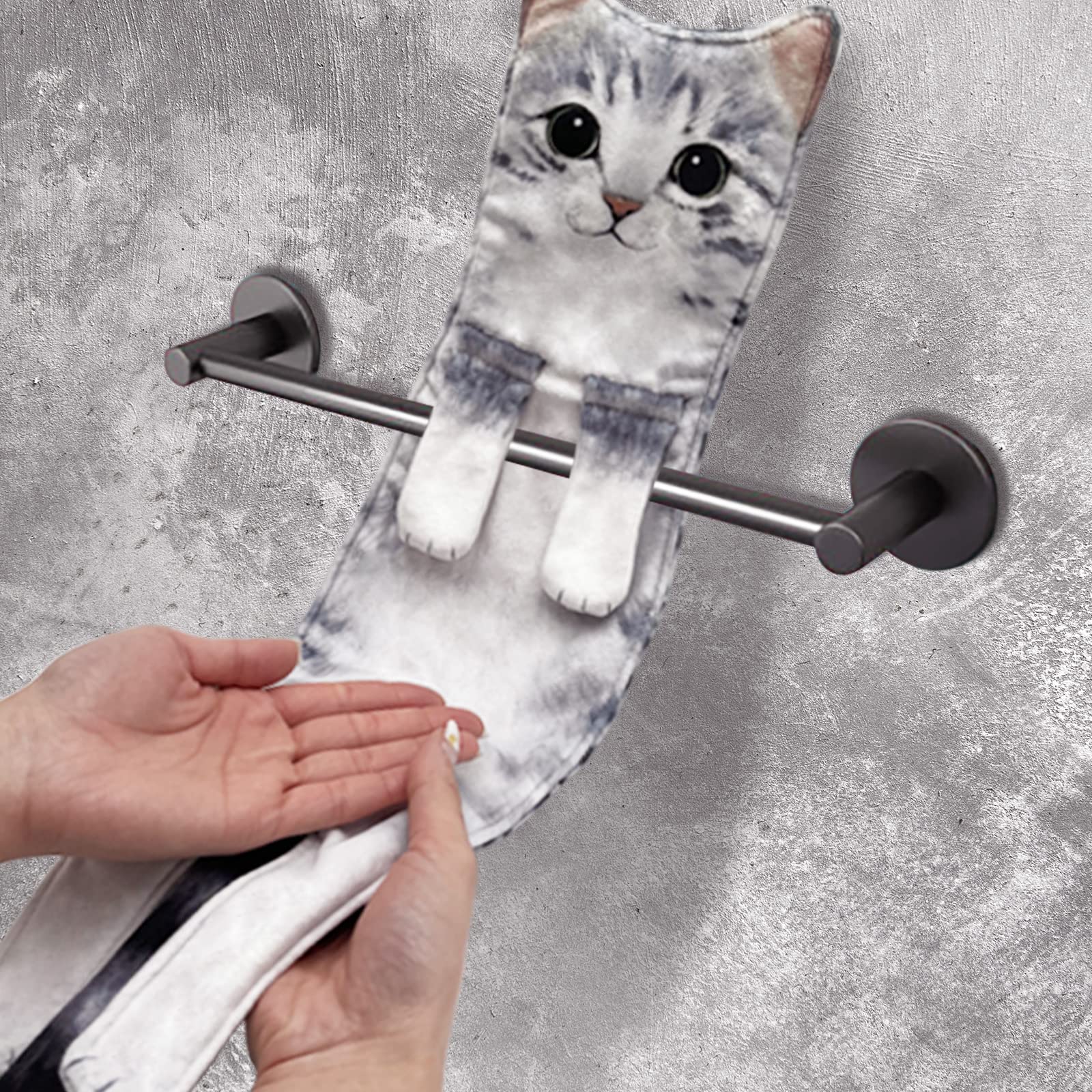 Cute Cat Quick-Dry Hand Towels for Bathroom & Kitchen - Absorbent Hanging Face Towels, Funny Gifts for Cat Lovers (Grey) - Perfect for Bathrooms, Kitchens, and as Decorative Gifts