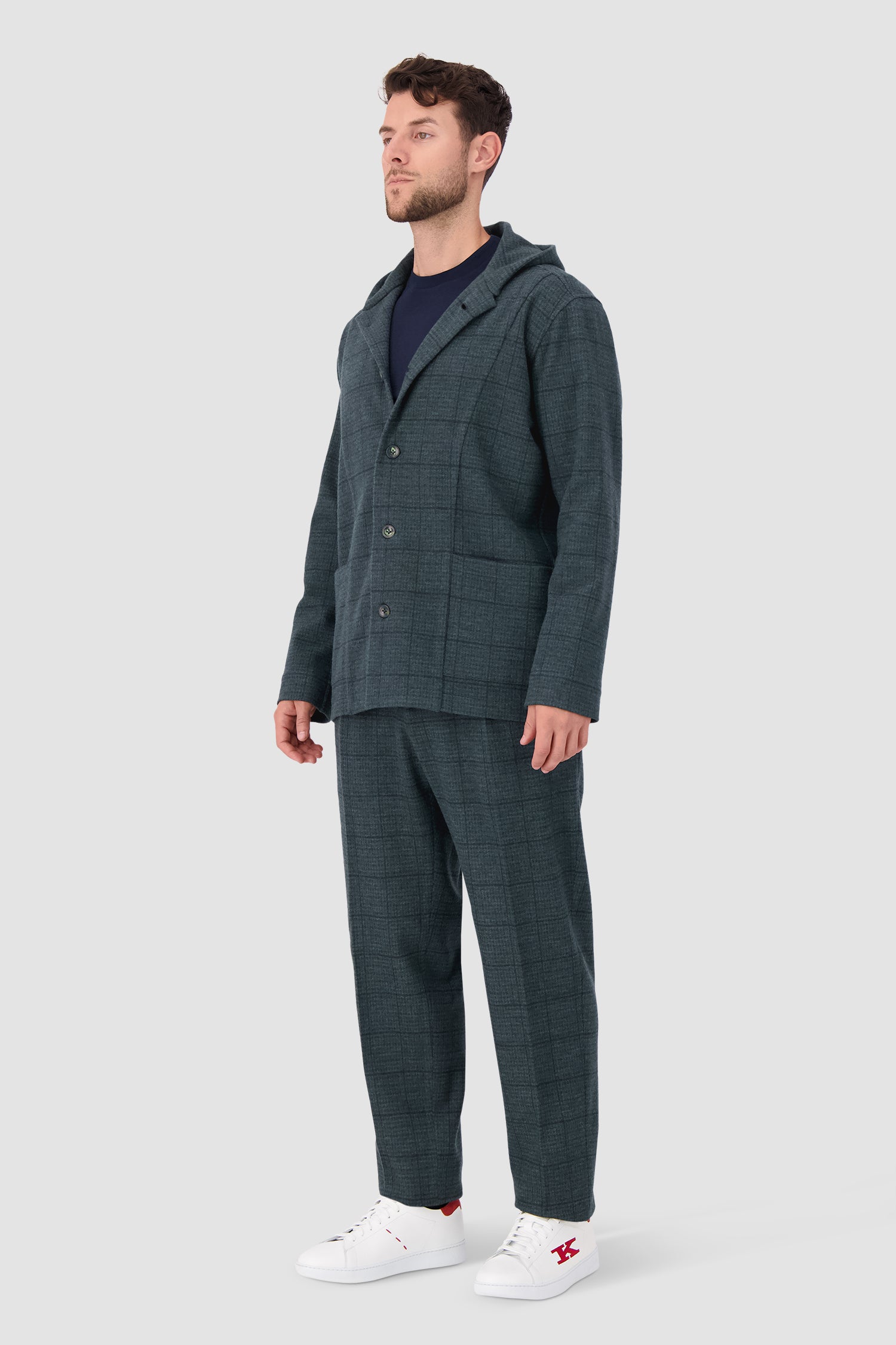 Premium Kiton Green Plaid Wool Trousers for Men - Classic Business Casual Pants for Office, Wedding & Formal Events
