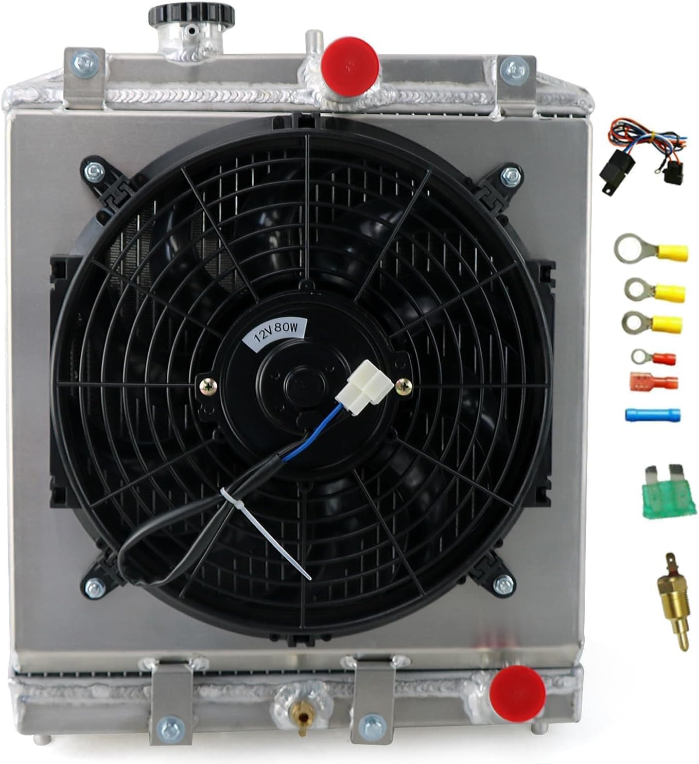 High Performance 3 Row Aluminum Radiator for Honda Civic D15 D16 EK EG & Acura Integra 1992-2000 - Full Aluminum Cooling System with Shroud Fan & Thermostat Relay Kit - Perfect for Street Racing, Daily Driving & Engine Overheating Prevention