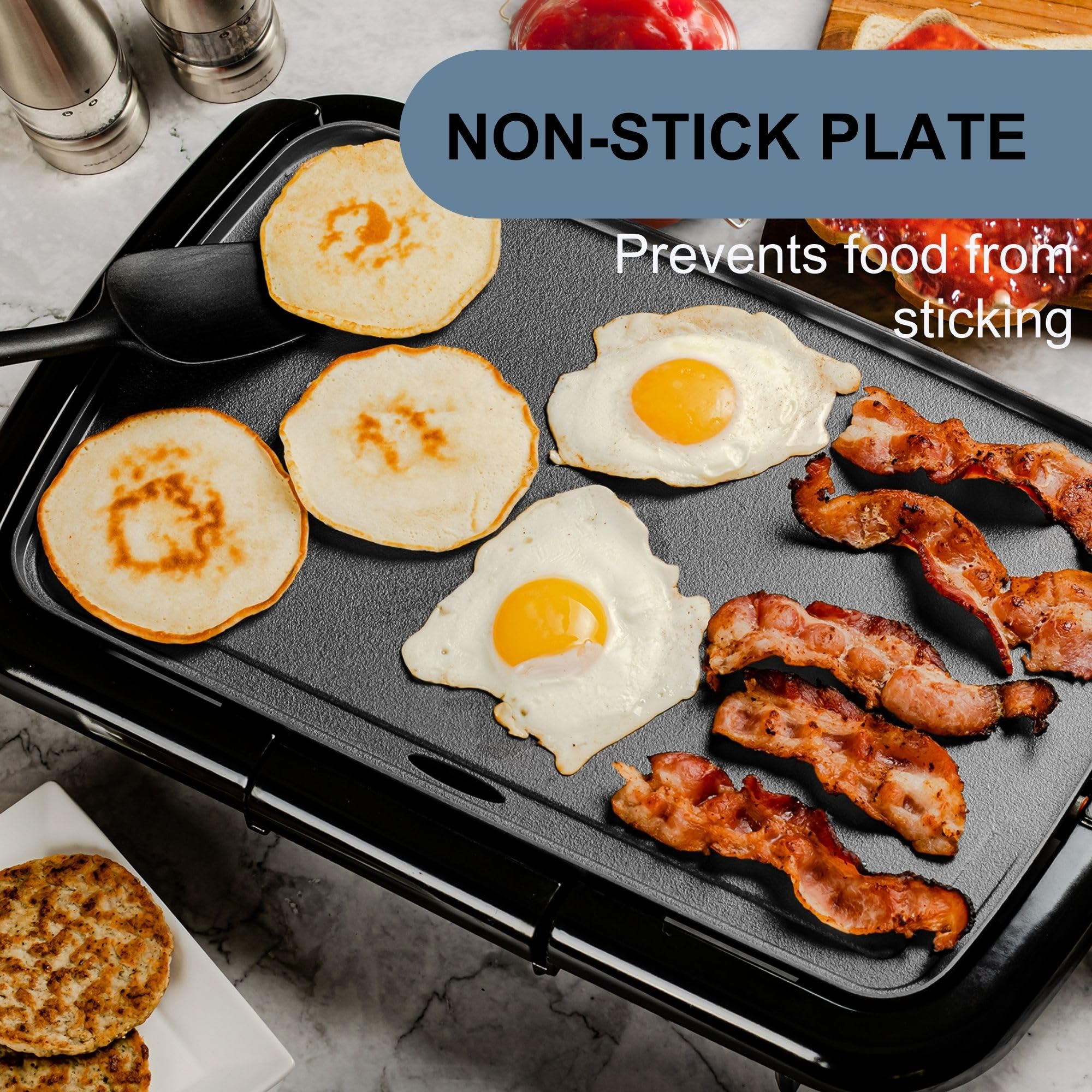 OVENTE Electric Griddle 16x10 Inch Non-Stick Indoor Grill with Adjustable Thermostat - Perfect for Pancakes, Burgers, Eggs & Breakfast Cooking - Black GD1610B - Ideal for Home Kitchens, Dorms & Small Spaces