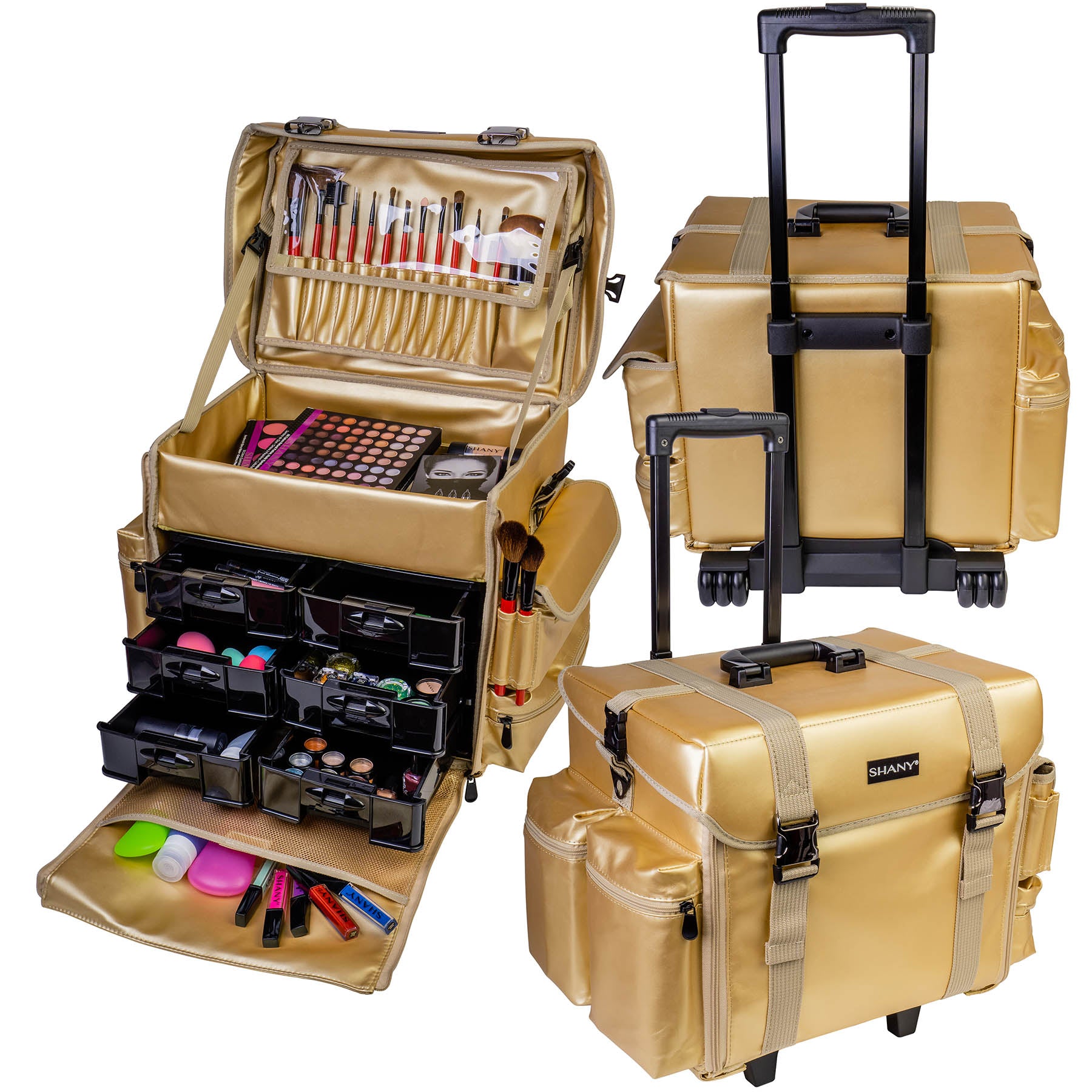 Professional Makeup Artist Rolling Trolley Case - Portable Cosmetic Organizer with Free Mesh Bags for Beauty Tools & Supplies | Perfect for Salon, Bridal, and Mobile Makeup Services
